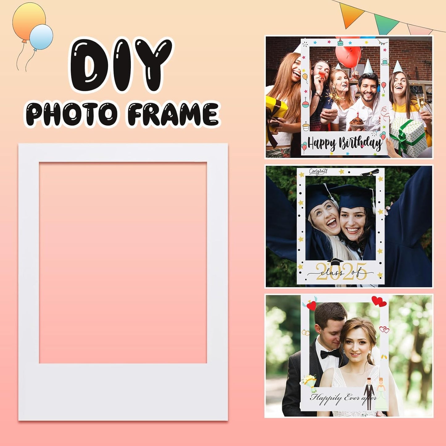 32 x 24 Inch Photo Booth Selfie Frame Prop Booth for Birthday Event Parties Large Blank DIY Cutout Props for Funny Decoration Christmas, Holiday Supplies