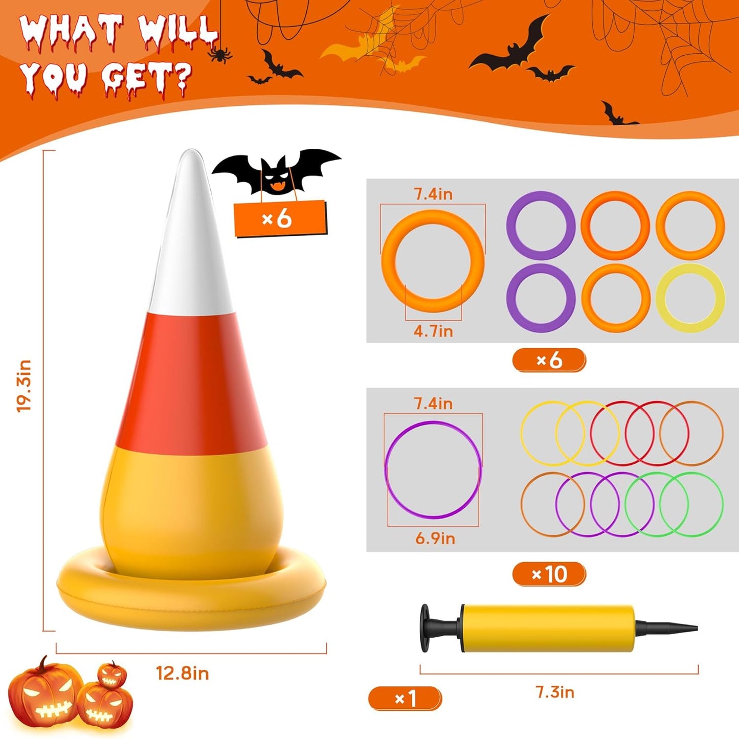 Halloween Ring Toss Game, Halloween Party Games Inflatable Candy Corn Ring Toss Toys with Air Pump for Kids Adults Party Favors Indoors Outdoors Family Party Game Supplies