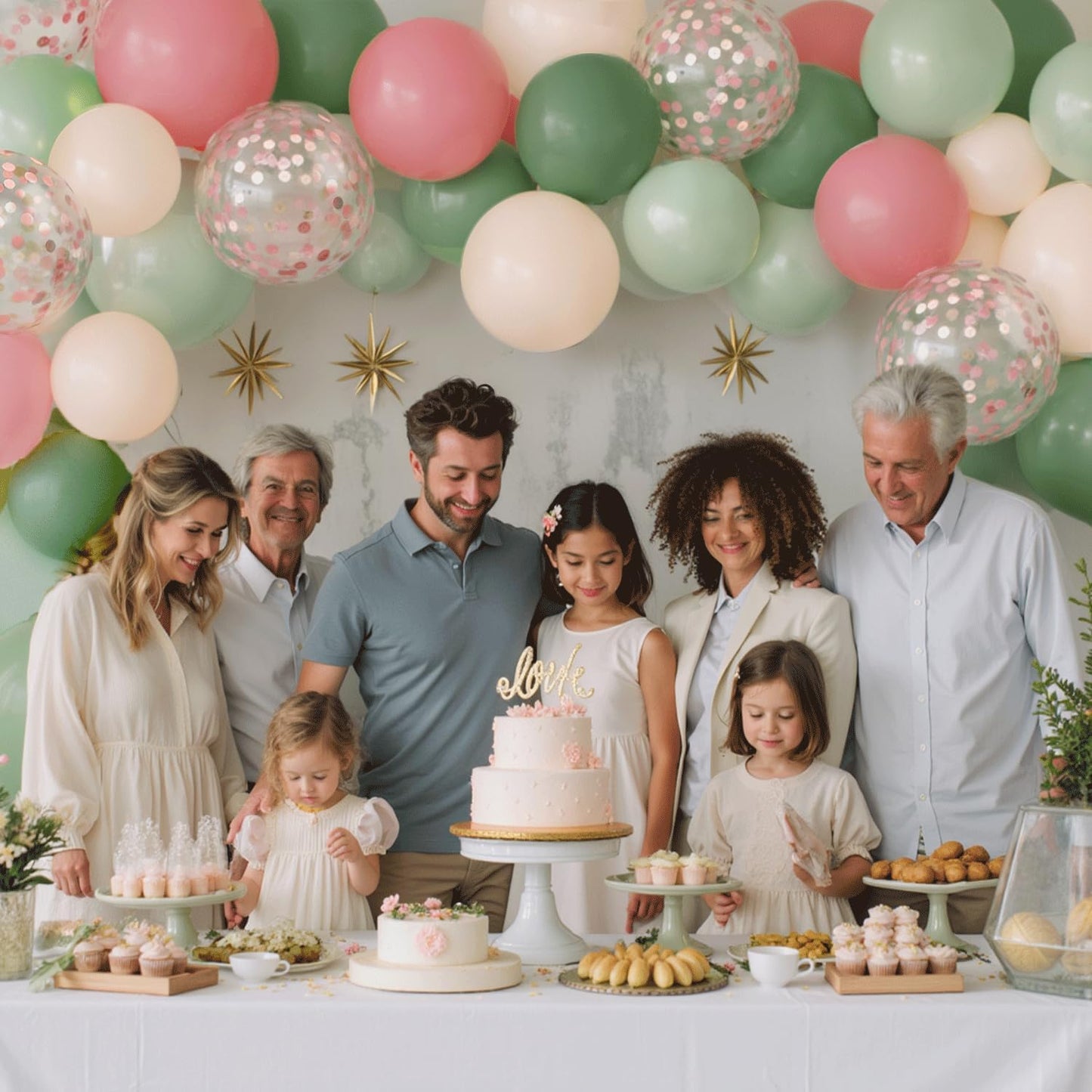 Sage Green and Dusty Pink Balloons,60pcs 12 Inch Avocado Green Sand White Rose Gold Confetti Balloons, Blush Pink for Birthday Wedding Garden Tea Party Baby Shower Decorations