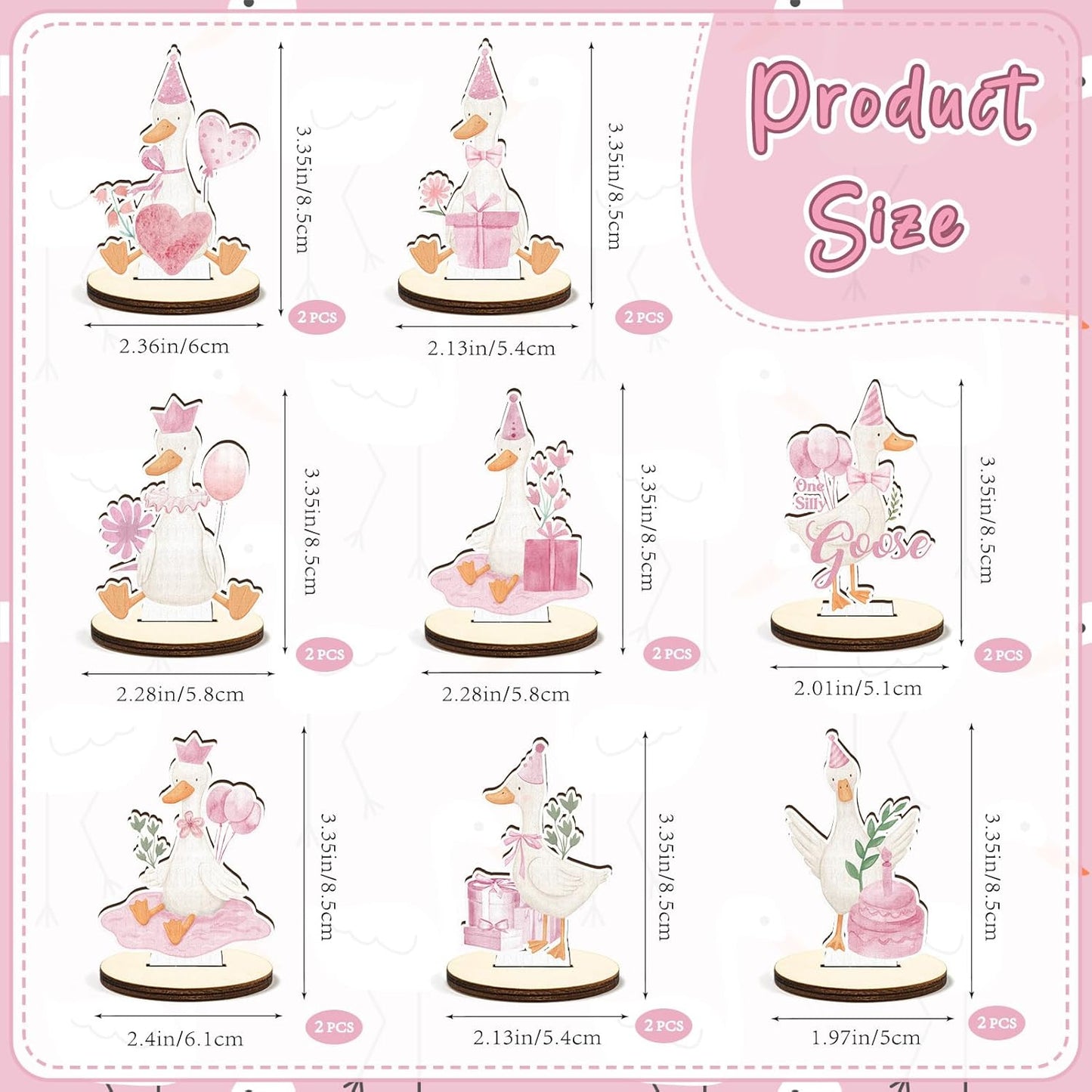 16 Pcs Wooden Baby Shower Table Centerpiece Pink One Silly Goose Tabletop Detachable Sign It's A Girl Gender Reveal Table Toppers Display Decoration 1st Birthday Photo Props Party Favor Supplies