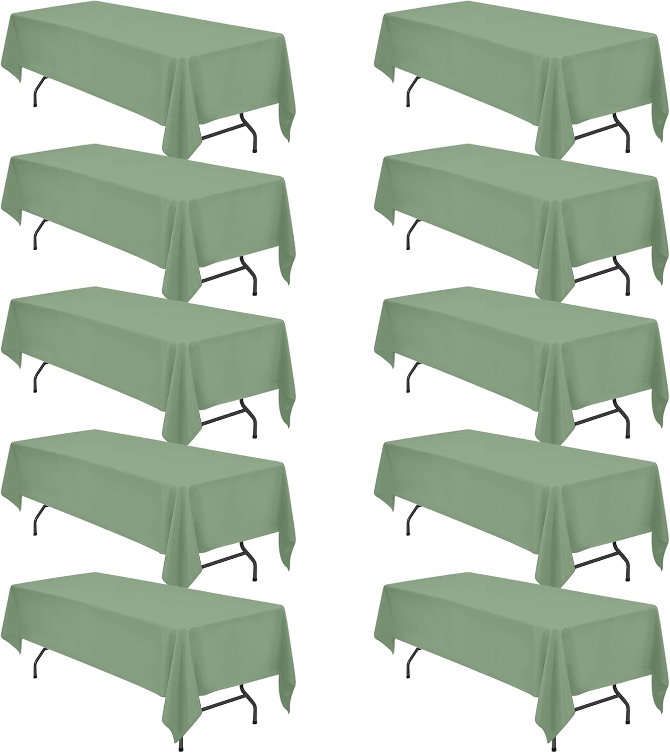 BRILLMAX 10 Pack Sage Green Tablecloths for 8 Foot Rectangle Tables 60 x 126 Inch - 8ft Rectangular Bulk Linen Polyester Fabric Washable Cloth Cover for Wedding Reception Banquet Birthday Party
