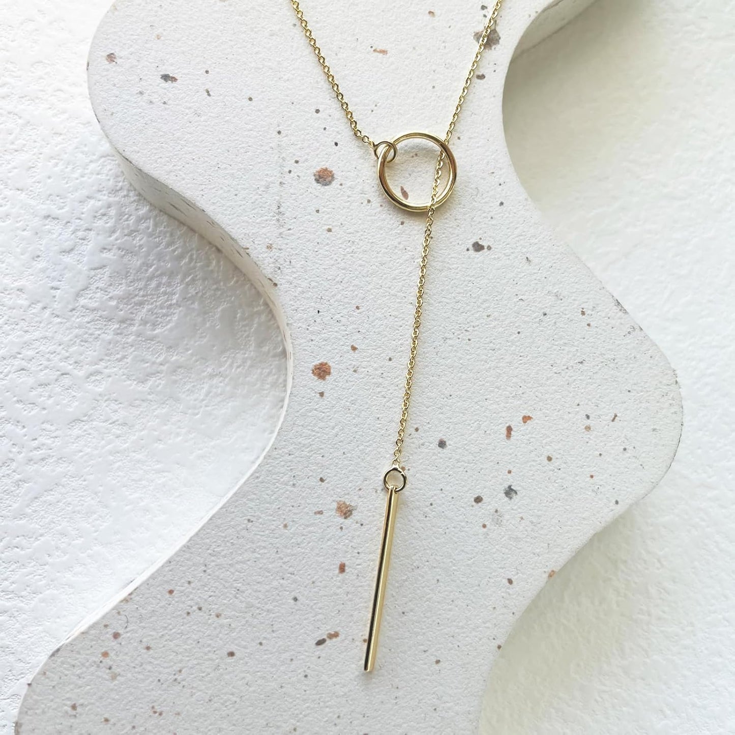 Lariat Gold Necklace for Women, Dainty Long Necklace 14k Gold Plated/Silver Y-Shaped Layered Beaded Chain Drop Necklaces for Women Trendy Simple Gold Jewelry for Women Gifts