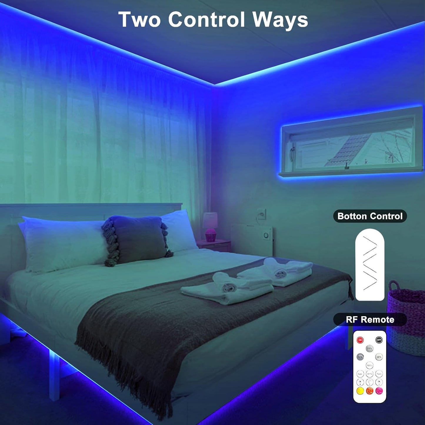 16.4ft Blue COB Led Strip Lights with RF Remote, Dimmable Bright Adhesive Indoor Led COB Light Strip for Cabinet, Paintings, Room, Bed