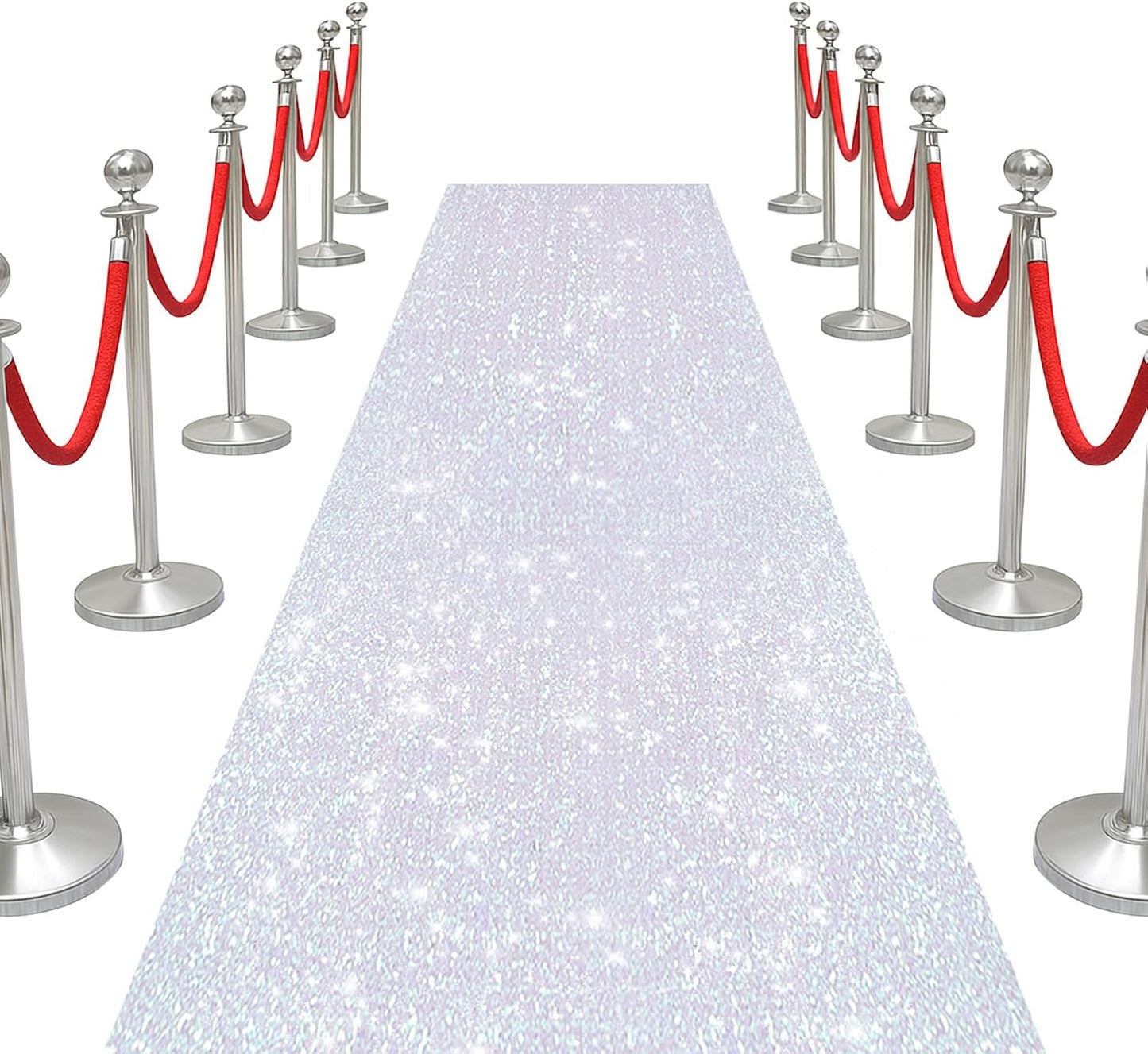 PartyDelight Wedding Aisle Runner Iridescent White 2.6FTx15FT Sequin Carpet Sparkly Rug for Ceremony Indoor Outdoor Engagement Decoration