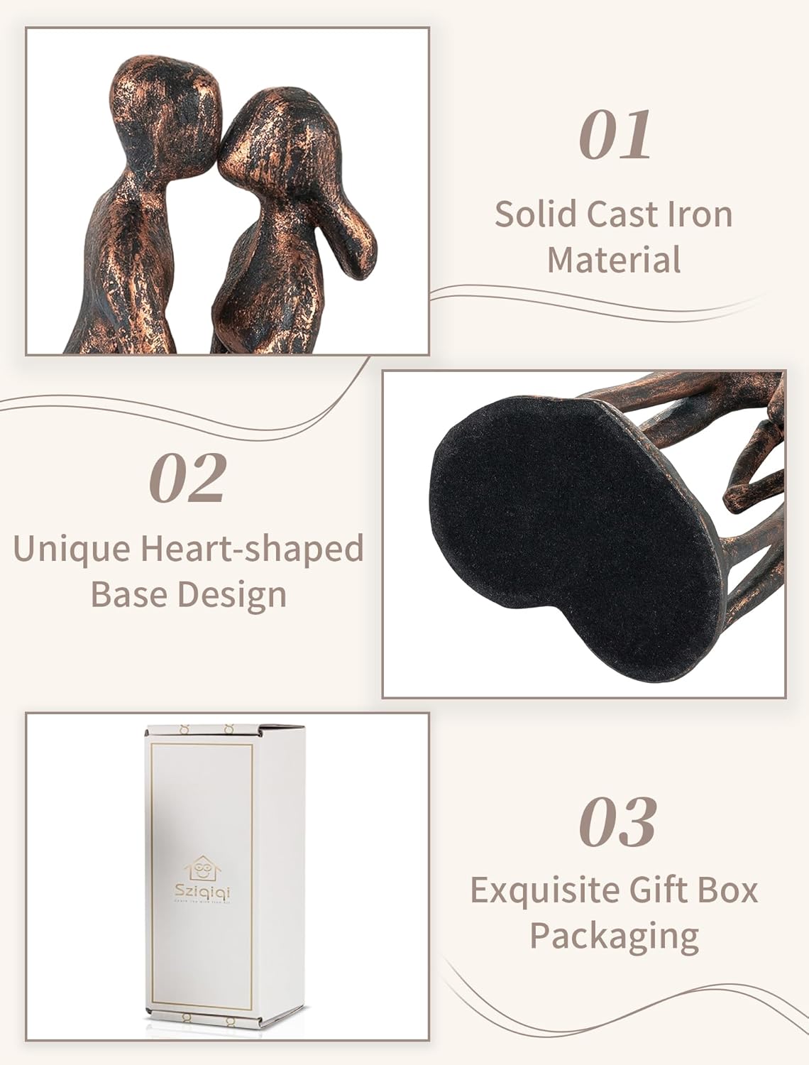Sziqiqi 7th Anniversary Couple Gifts: 7 Year Anniversary Wedding Gifts for Him Her - Copper Gift for Husband Wife - Gift for Christmas Birthday Valentines Kissing Couple Figurines