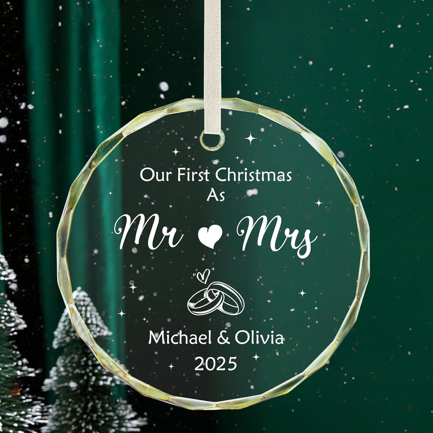 Personalized First Christmas Married Ornament 2025, Custom Engaged Christmas Ornaments with Names, Customized Wedding Engagement Gifts for Newlywed Couples Him Her