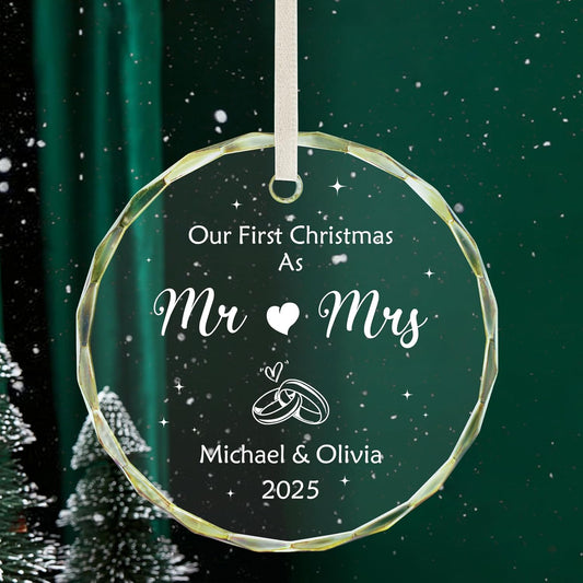 Personalized First Christmas Married Ornament 2025, Custom Engaged Christmas Ornaments with Names, Customized Wedding Engagement Gifts for Newlywed Couples Him Her