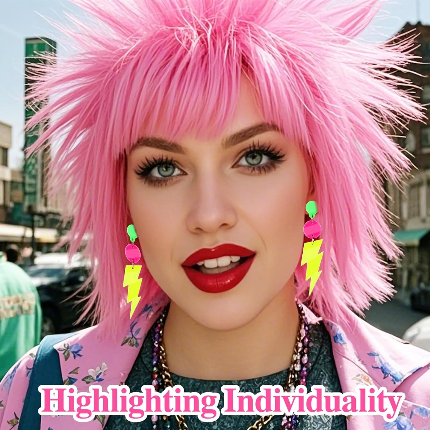 80s Neon Earrings for Women - Acrylic Lightning Bolt Drop Dangle Earrings, Retro Glow Party Accessories for 80s Outfit & Theme Parties (1 Pair)