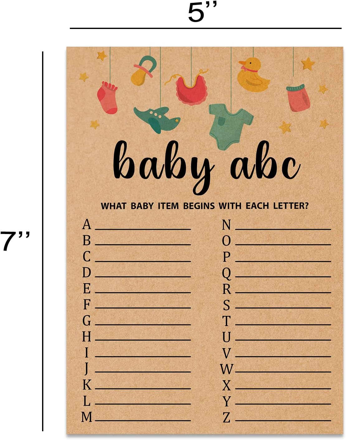 Baby ABC Baby Shower Game, 30 Count, Kraft, Tabletop Game, All Ages, English, Cardstock, Manual, Unisex, Baby Shower & Alphabet