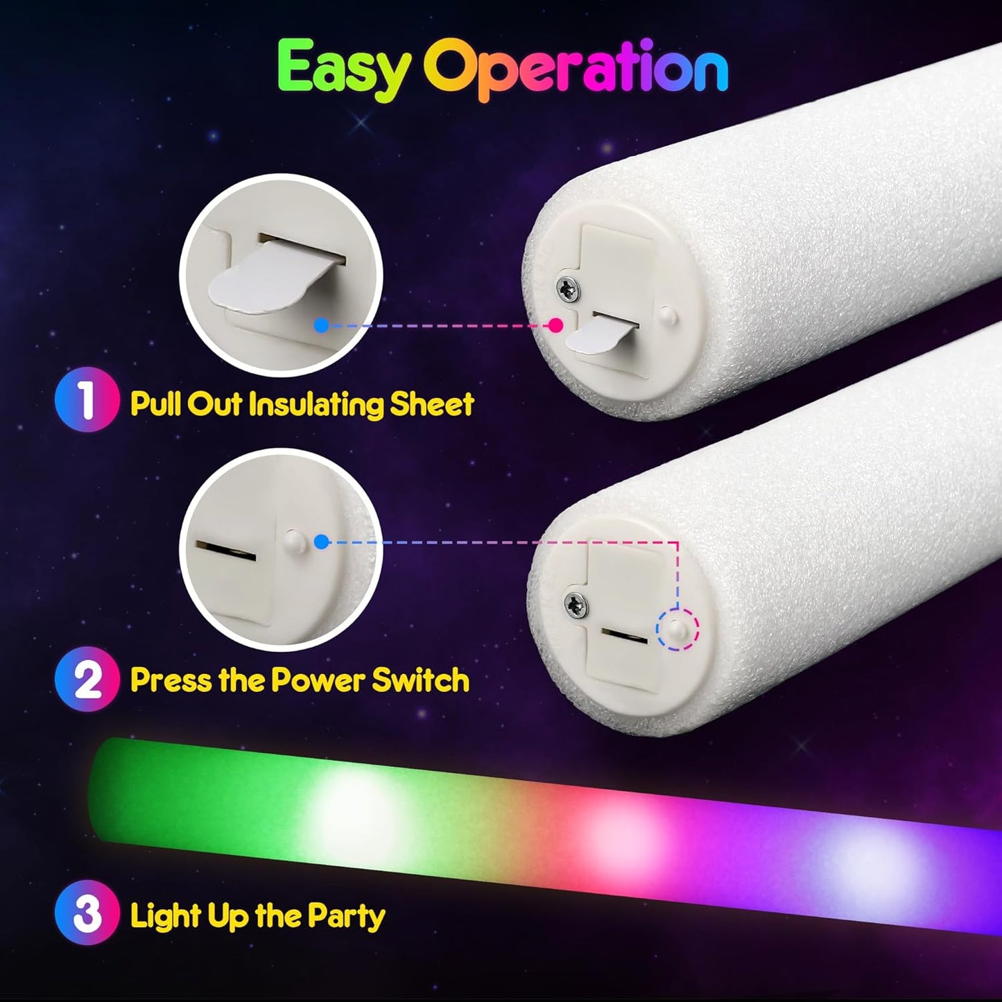 Mocoosy Foam Glow Sticks Bulk Pack, 32 PCS Led Glow Sticks with 3 Modes Colorful Flashing, Glow in Dark Party Supplies, Light Up Neon Party Toys for Wedding, Raves, Concert, Birthday, Halloween