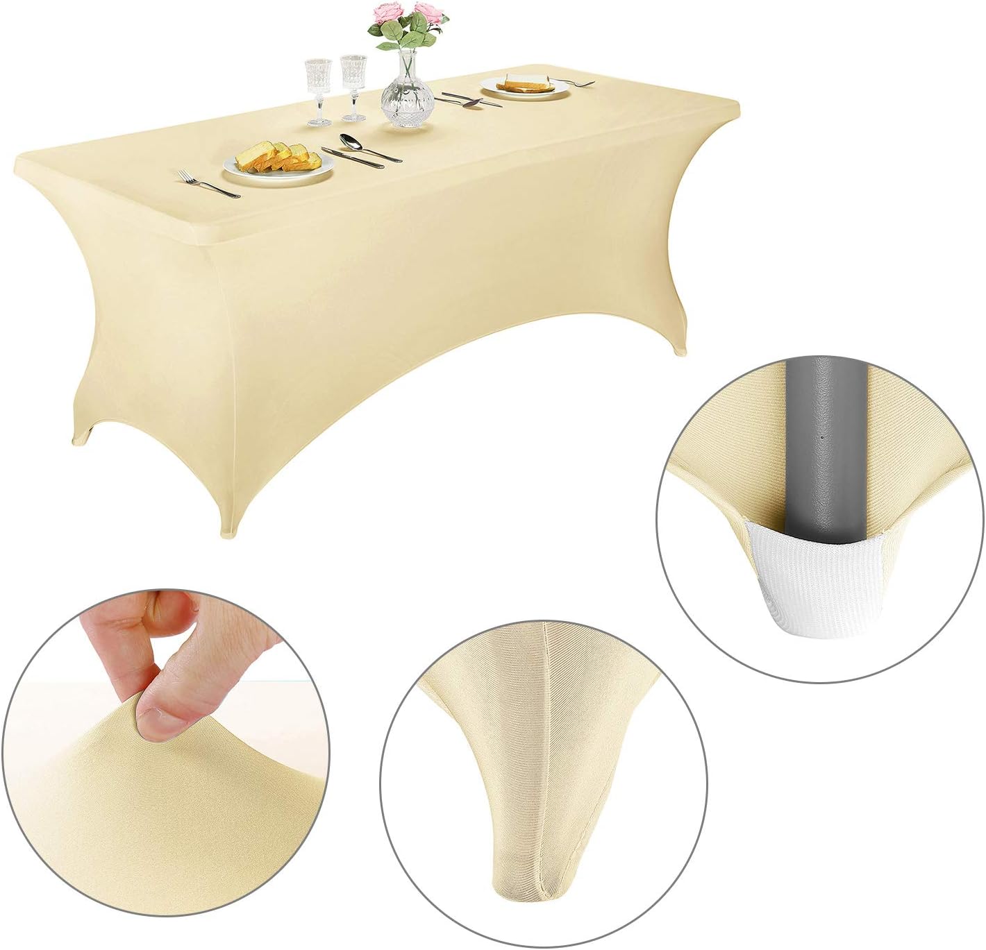 LZY Spandex Fitted Stretch Table Cover for 6 ft or 4ft or 8ft Folding Table, Rectangular Cocktail Tablecloth, Perfect for Party or Banquet