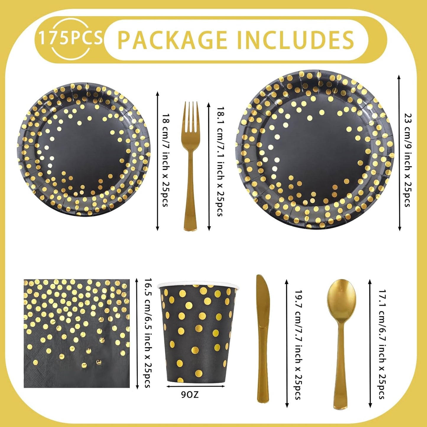 175pcs Elegant Disposable Dinnerware For 25 Guests