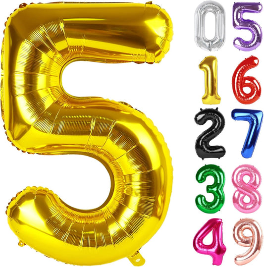 Gold Number 5 Balloon 40 Inch, 5th Birthday Party Decorations for Children, Giant 5 Foil Balloon for Party Supplies