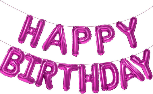 Hot Pink Happy Birthday Balloon Banner, 16 Inch Foil Mylar Happy Birthday Balloons Letters, Reusable Happy Birthday Sign, Hot Pink Birthday Decorations for Women and Girls
