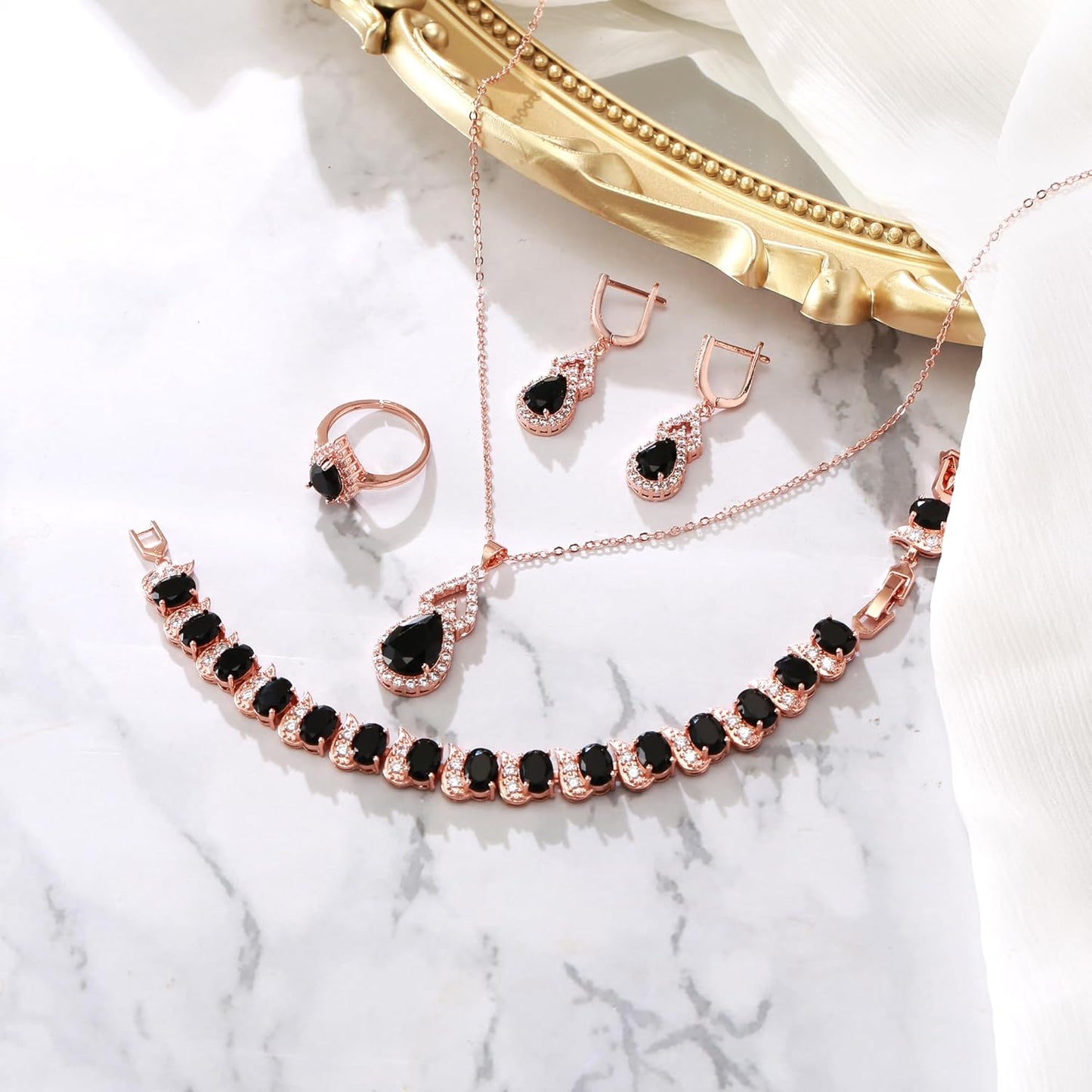 BriLove Wedding Jewelry Set for Women Bride Bridesmaid, Gorgeous Cubic Zirconia Teardrop Necklace Earrings Bracelet Adjustable Ring Jewelry Gift for Birthday/Anniversary/Mother’s Day