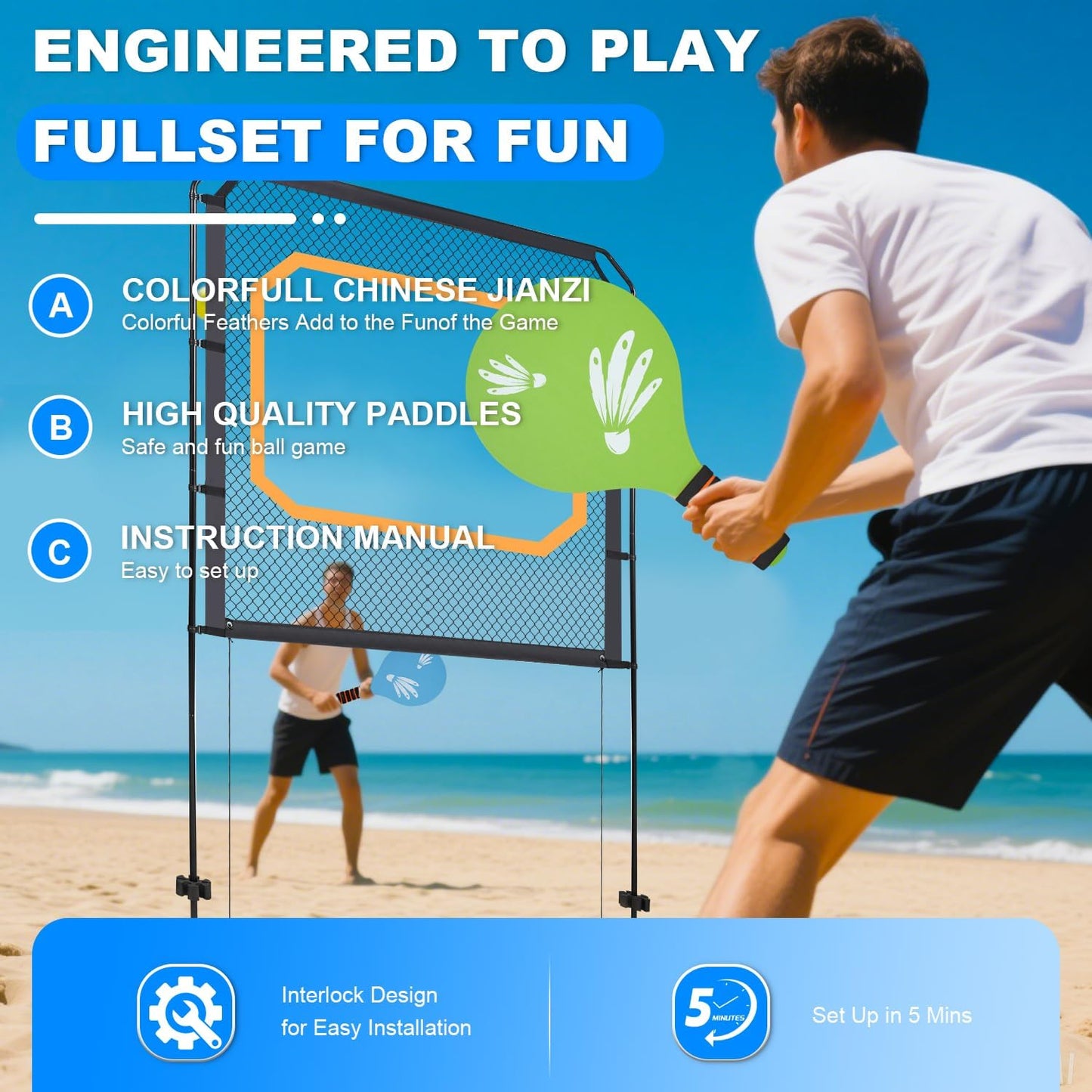 MOLACHI Paddle Game with Net, Giant Yard Shuttlecocks Game Set,Like Badminton Nets, Indoor & Outdoor Friendly Backyard Activities Games for Adults and Family