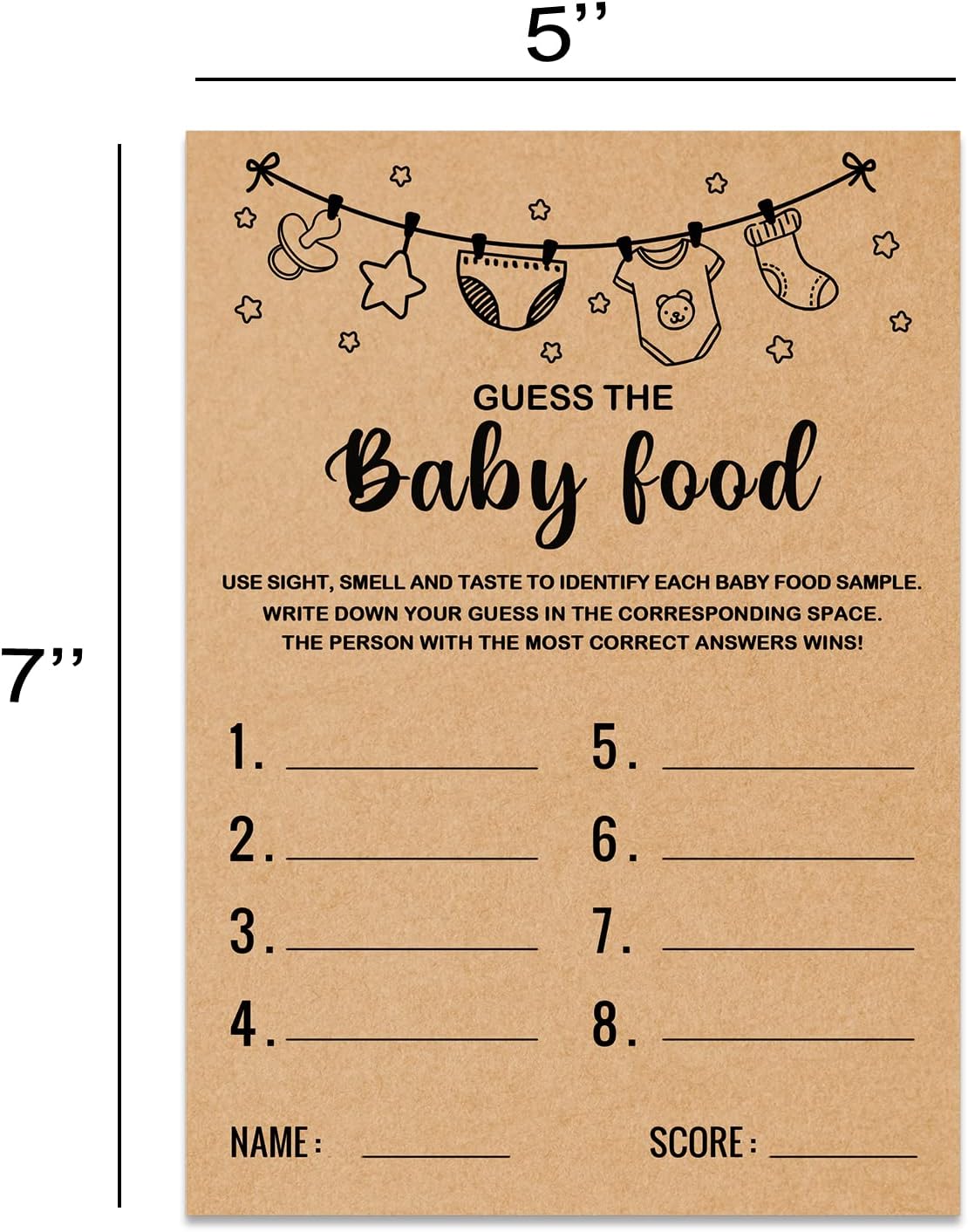 Baby Shower Game, Guess the Baby Food Baby Shower Game, Gender Reveal Party Supplies, Baby Shower Decorations, Baby Shower Party Games Supplies & Activities, Set of 30 Cards, Kraft