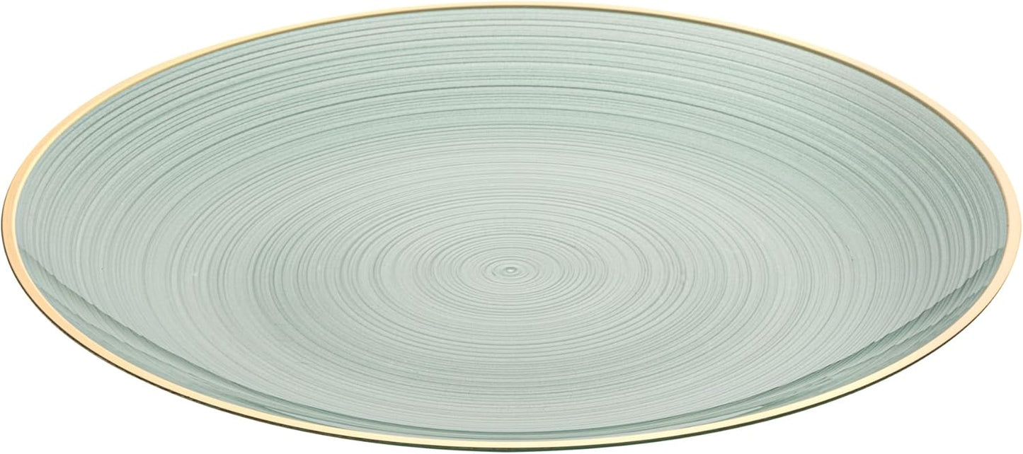 Restaurantware Plastic Plates 20 Pcs 10" Gold Rimmed Disposable Plates Heavy-Duty Green Translucent Rippled Plastic Dinner Servers for Party, Weddings, Salads, Desserts, and Appetizers