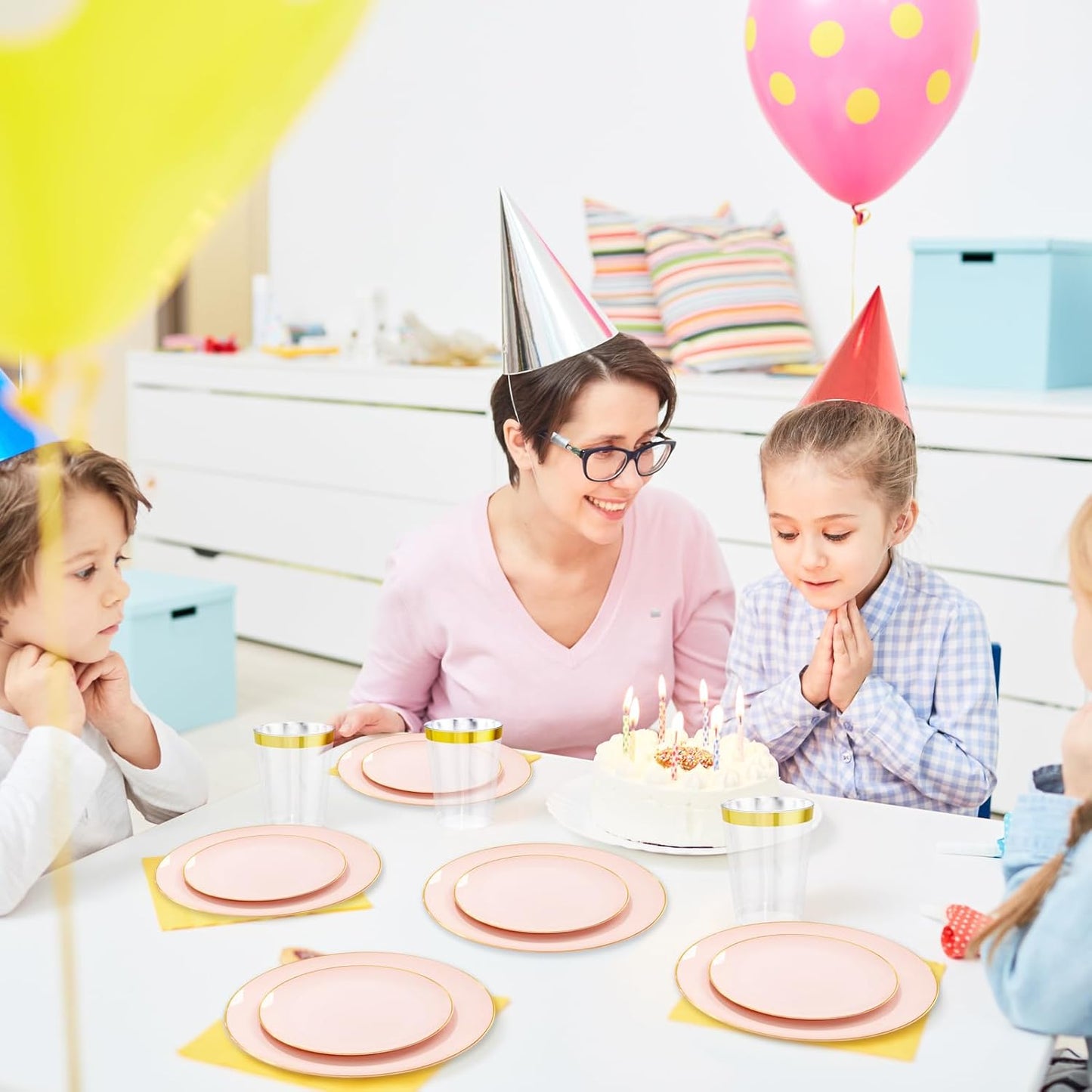 YOUBET 175PCS Pink Plastic Plates - Pink and Gold Disposable Plates Include 50 Plastic Plate, 75 Silverware, 25 Cups, 25 Napkins for Wedding & Party & Birthday