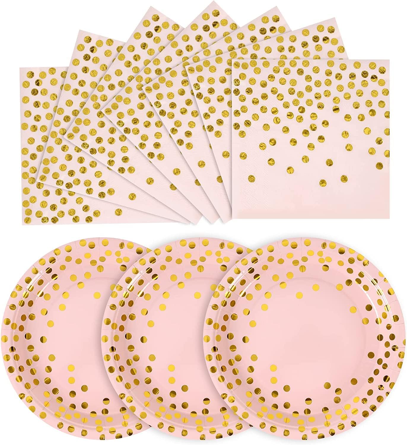 Pink and Gold Paper Plates and Napkins Set-200Pcs-100 x 7" Disposable Plates & 100 x 6.5 Napkins,Disposable Pink Paper Plates and Napkins Party Supplies for Baby Showers,Birthdays