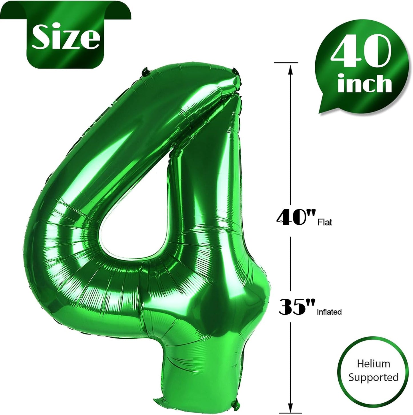 Green 4 Balloon, Number Balloons 40 Inch, 4th Green Party Decorations, Four Large Numbers for Party Decor, Number 4 Balloon, St. Patrick's Day Games Theme Birthday Decorations