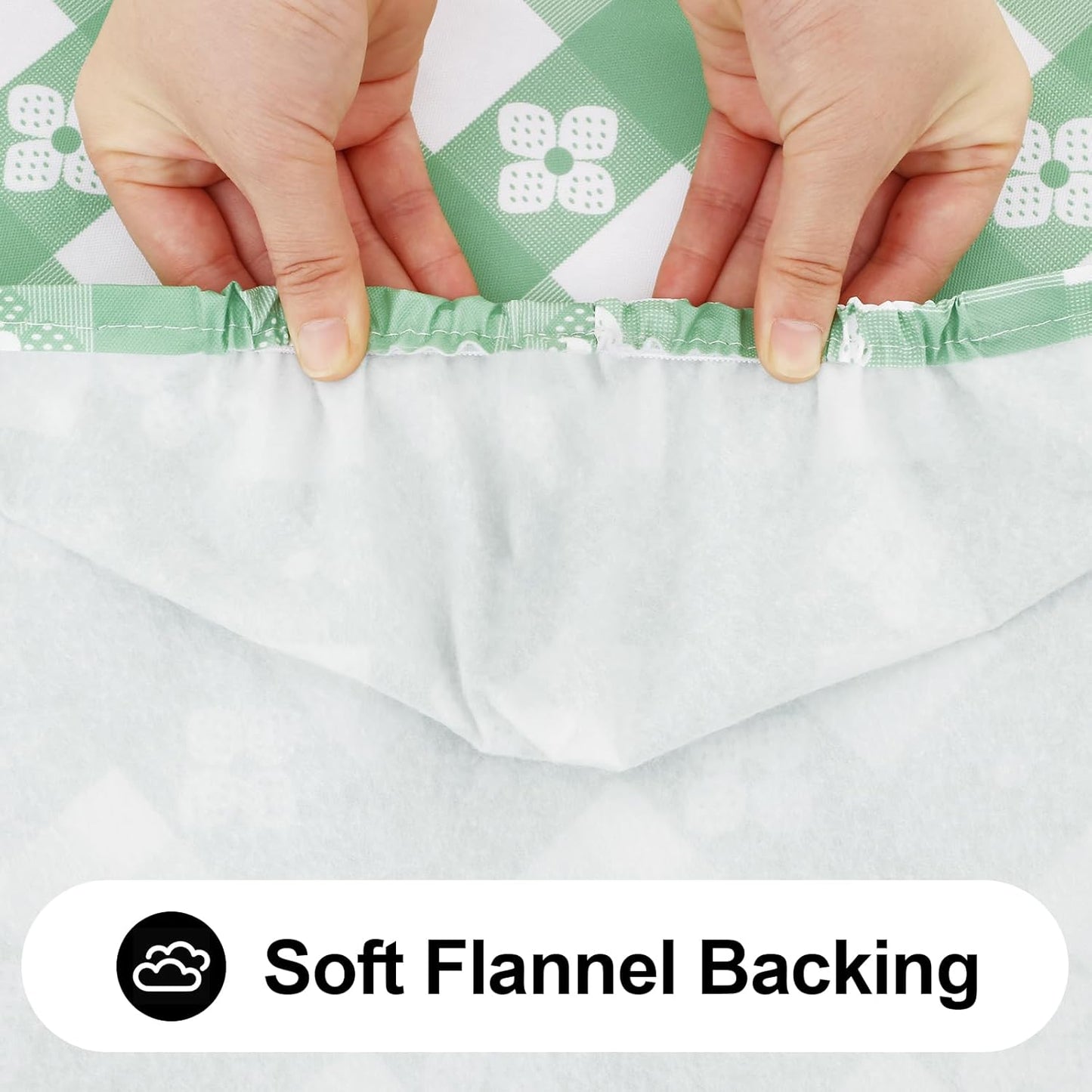 Rectangle Vinyl Table Cloth, Waterproof Elastic Fitted Tablecloth with Flannel Backing, Plastic Table Cover for Picnic, Camping, Outdoor (White & Sage Green, 30"x60")