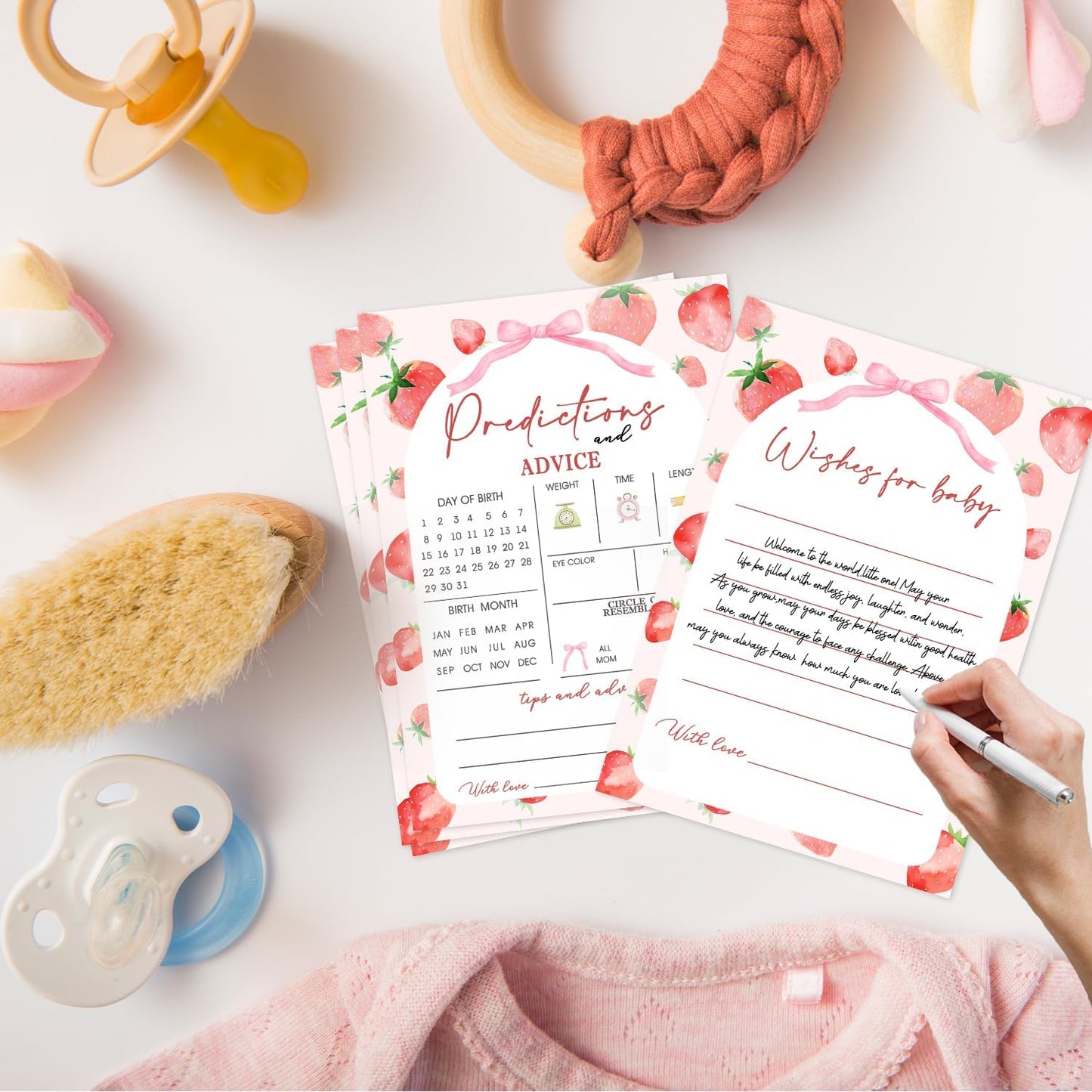 30 Pack Strawberry Baby Shower Games, Strawberry Babies Predictions & Advice Cards for Baby Shower Game Activity, Predictions Cards for Guest Sharing Wishes, Advice for New Parents to Be 5 x 7 Inch