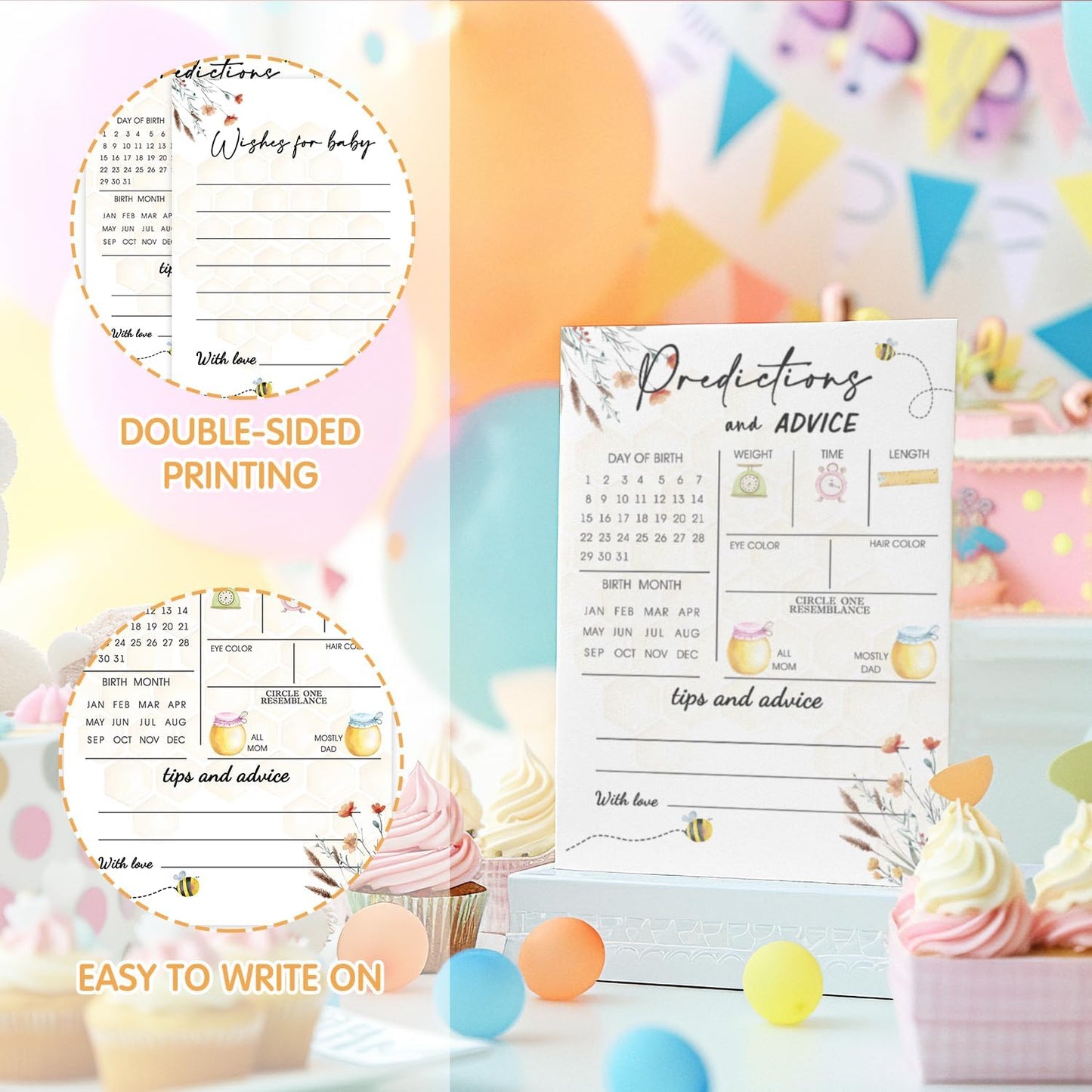 Honey Bee Baby Shower Games, Bee Baby Shower Wishes Games Cards for Guests, Butterfly Baby Predictions and Advice Cards for Baby Shower Games Activity, Advice for New Parents to Be, 5" x 7" 30 Pack