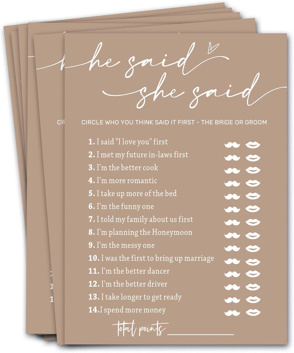 Bridal Shower Games Cards, Guest Who Said It, He Said She Said Game Cards, Bridal Shower Games 25 Guests, Engagement Party Wedding Games for Guests, Minimalist Brown Wedding Party Supplies - D07