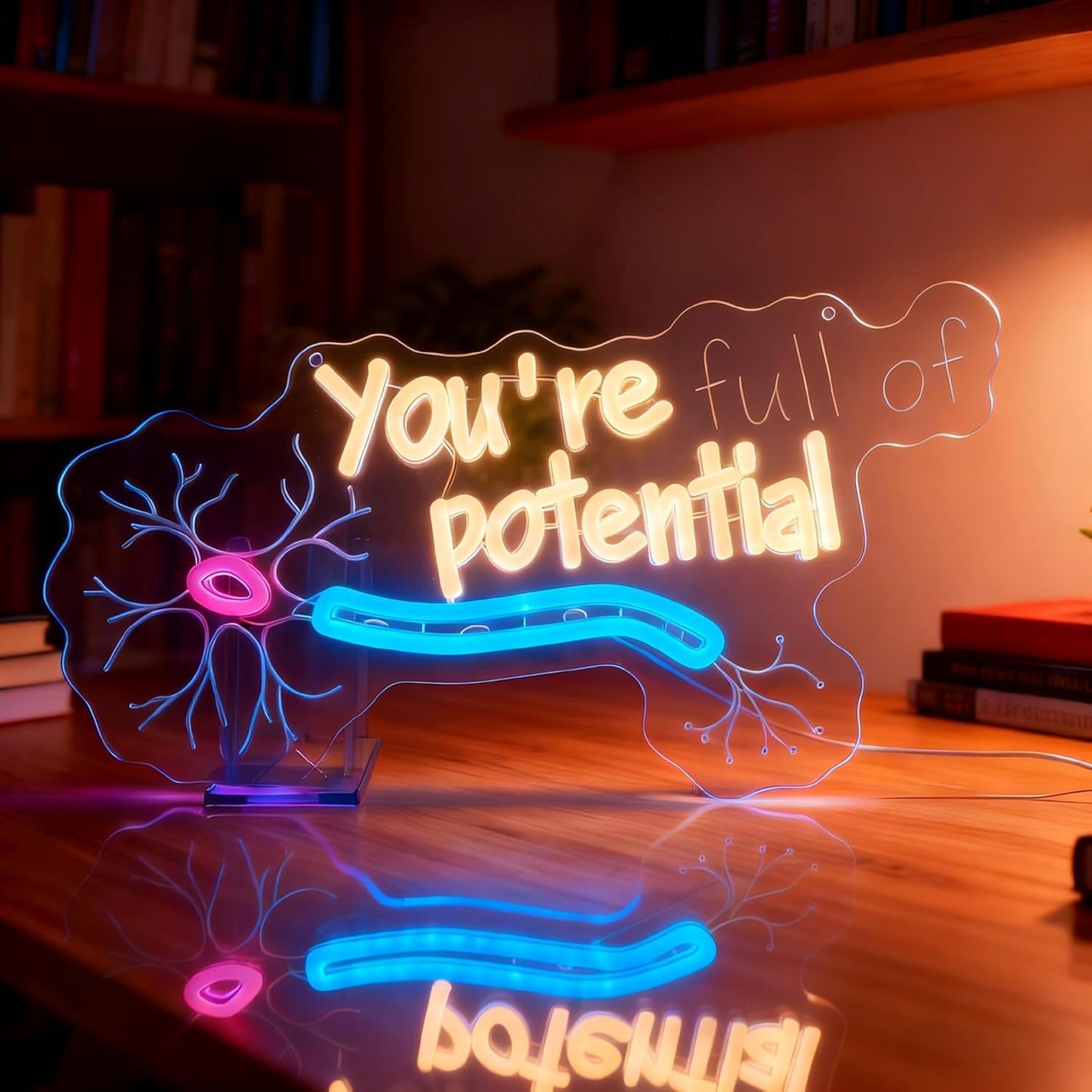You're Full of Potential Neuron LED Neon Light for Bedroom, Classroom，Office, Science Lab Decor,Inspirational Wall Art for Neurobiology Lovers, Gift for Students & Researchers