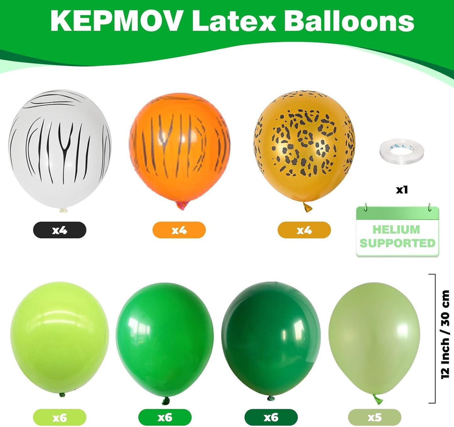 Safari Balloons, 12 Inch Jungle Party Decorations Animal Print Balloons Green Latex Balloon Leopard Zebra Tiger Printed Balloon for Jungle Safari Themed Party Dinosaur Forest Tropical Birthday Decor