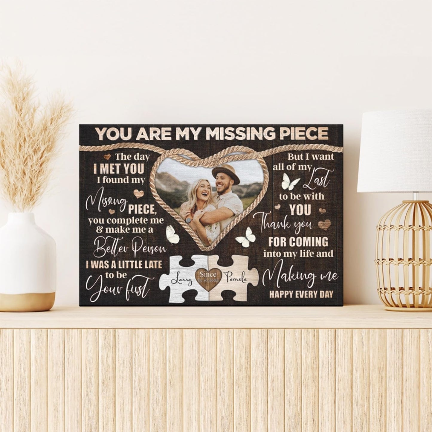 Dem Canvas Personalized Couple Canvas, Custom Photo And Name, You Are My Missing Piece, Wedding Gifts For Couple Anniversary Wedding Engagement Gift For Couples Canvas (24x16)