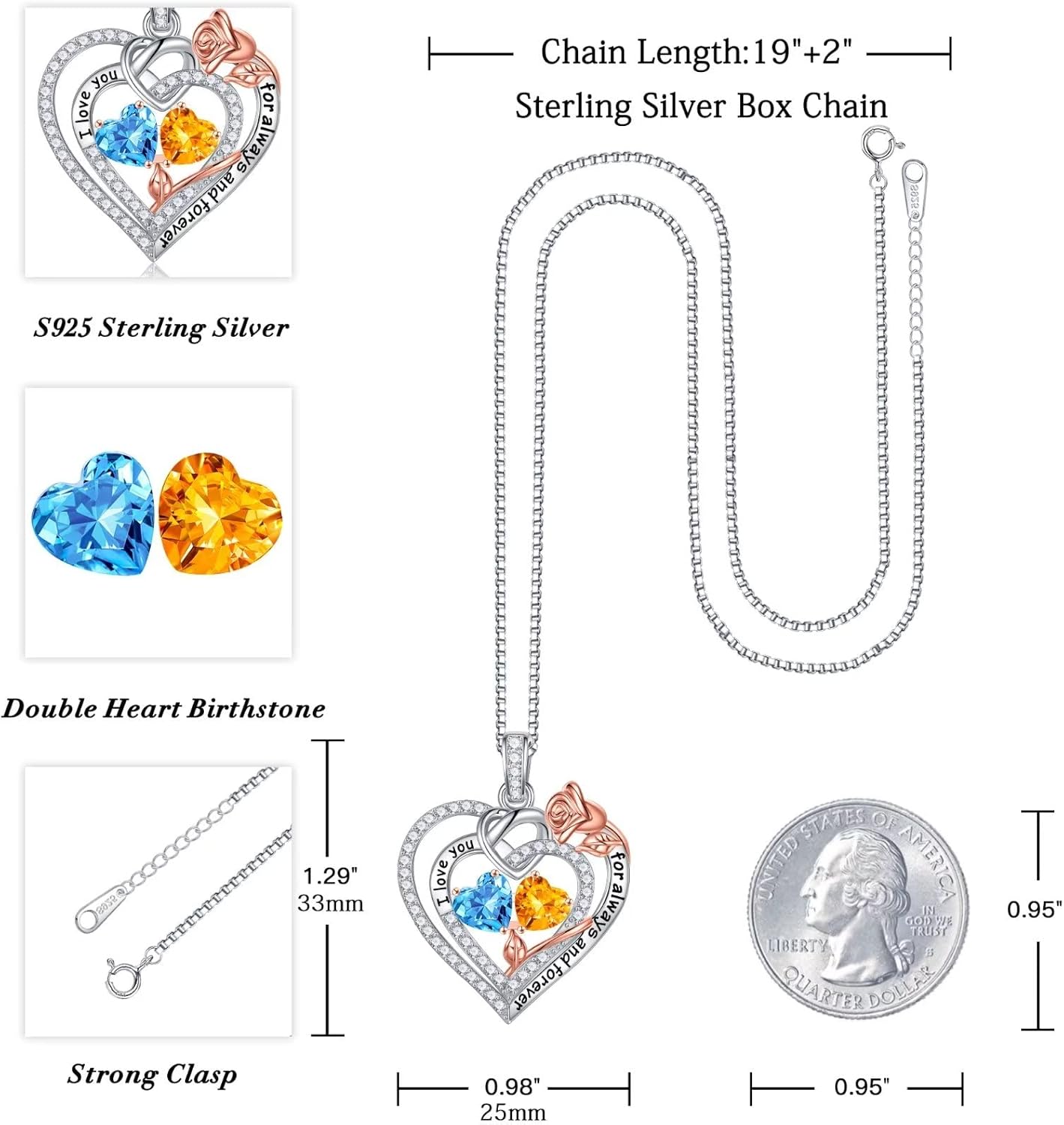 Iefil Christmas Gifts for Wife Women - 925 Sterling Silver Double Birthstone Necklace, Anniversary Birthday Gifts for Women, Jewelry Gift for Wife Girlfriend Mom Her