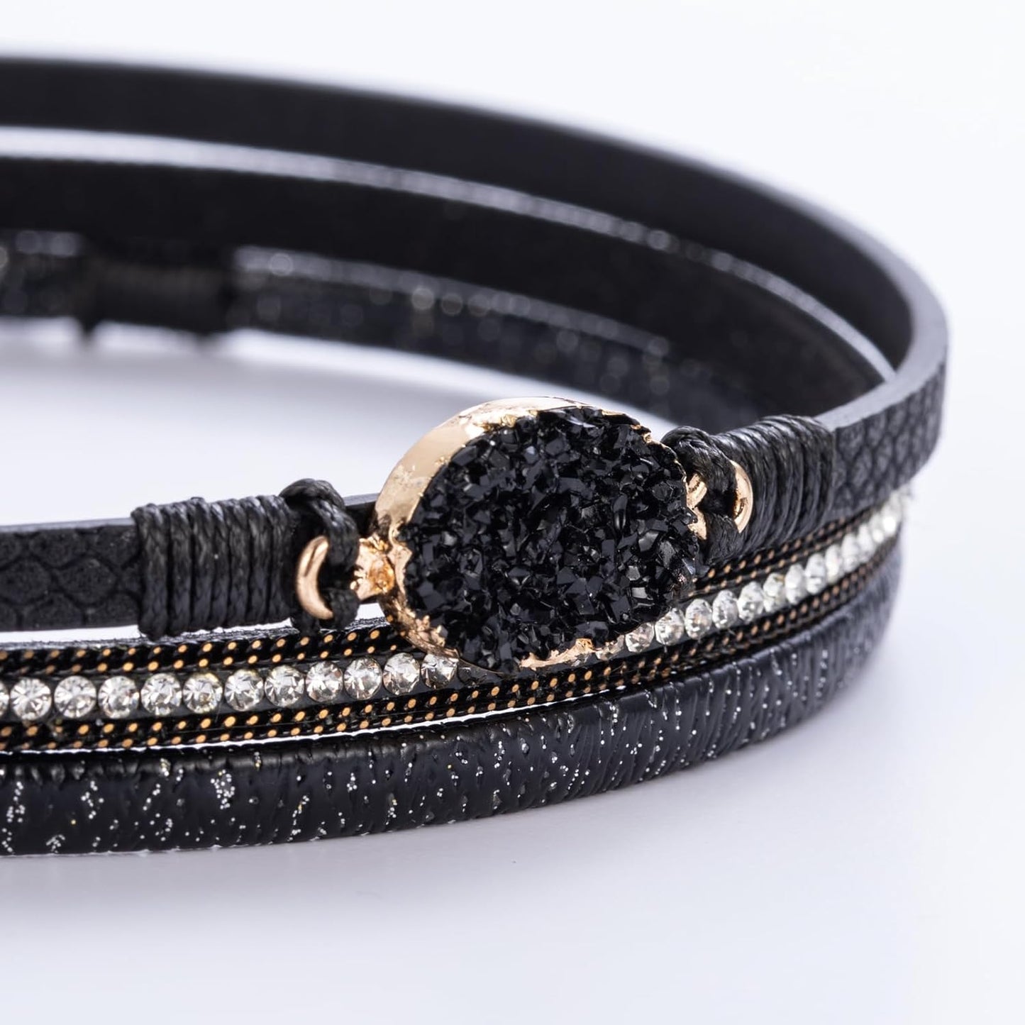 FANCY SHINY Leather Wrap Bracelet Boho Cuff Bangle Bracelets Crystal Bead Bracelet with Magnetic Clasp Jewelry Gifts for Women