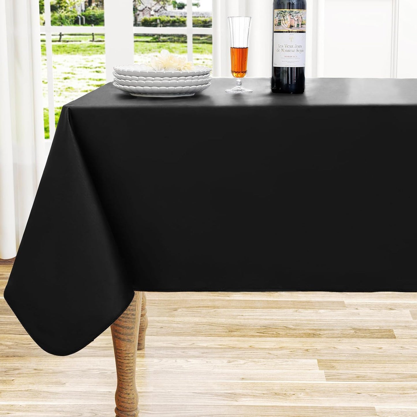 homing Rectangle Vinyl Tablecloth, Waterproof Spillproof Plastic Flannel Backed Table Cloth, Wipe Clean Table Cover for Dining, Buffet Parties and Camping (Black, 54" x 120")