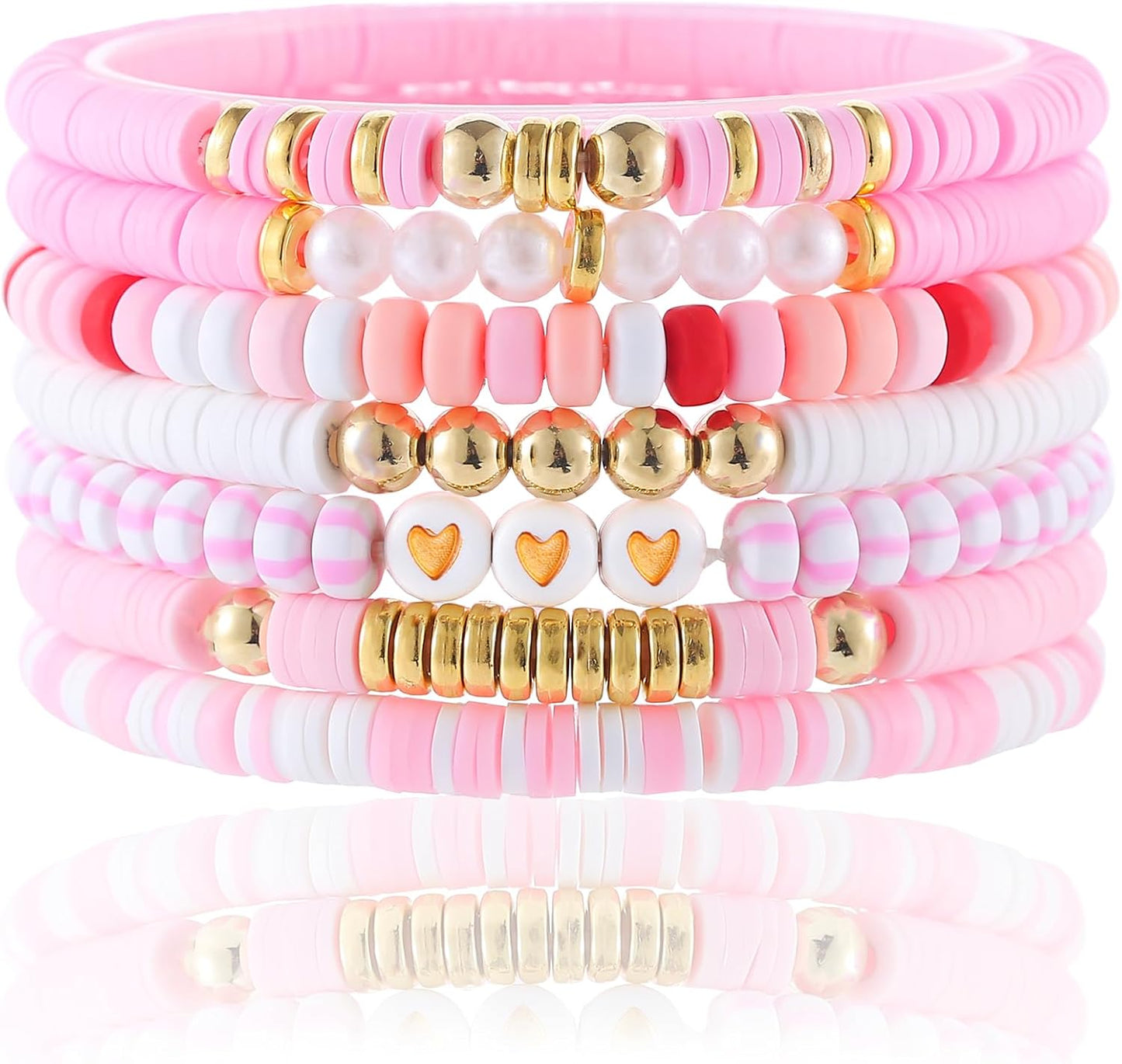 Friendship Bracelets Trendy Heishi Clay Bead Bracelets Stack Gold Beaded Stretch Bracelets for Women Boho Stackable Bracelets Bulk Cute Preppy Jewelry