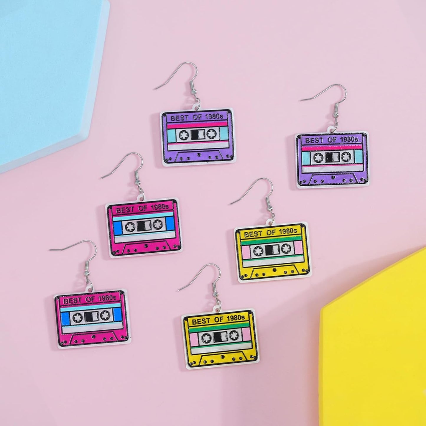 80s 90s Retro Cassette Tape Neon Earrings for Women Acrylic Radio Earring Set for 80s 90s Accessories Cosplay Party Jewelry Gifts