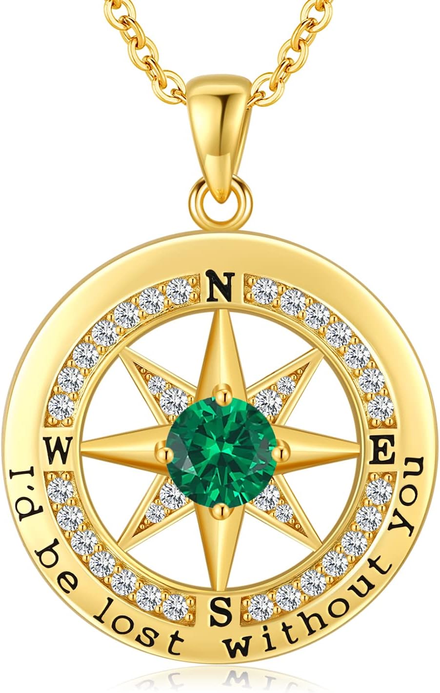 S925 Necklace Gift for Wife |Compass Jewelry |Women Anniversary |Sterling Silver |Girlfriend Birthday Gifts for Her Valentines |I'd be Lost without You |Jewel 18K Gold