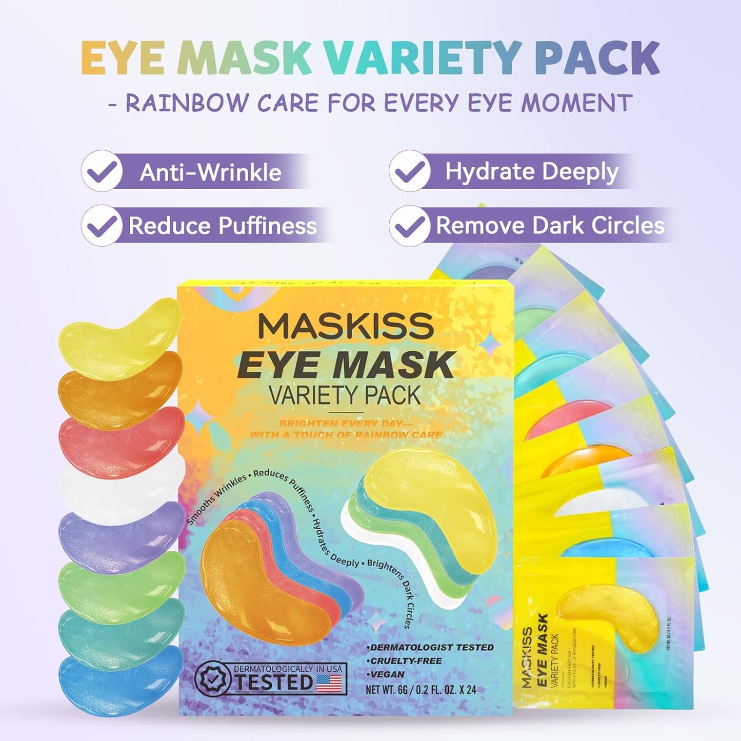 Under Eye Patches Variety Pack (48 Pairs), Eye Masks for Dark Circles Puffy Eyes Undereye Bags With 8 Colors (6 Pairs/Color), Vegan Eye Skin Care Set for Bachelorette Party Favors