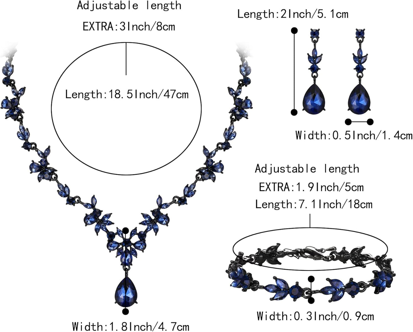 BriLove Wedding Jewelry Set for Women Bride, Y-Necklace Tennis Bracelet Dangle Earrings Crystal Teardrop Marquise Cluster for Bridal Bridesmaid