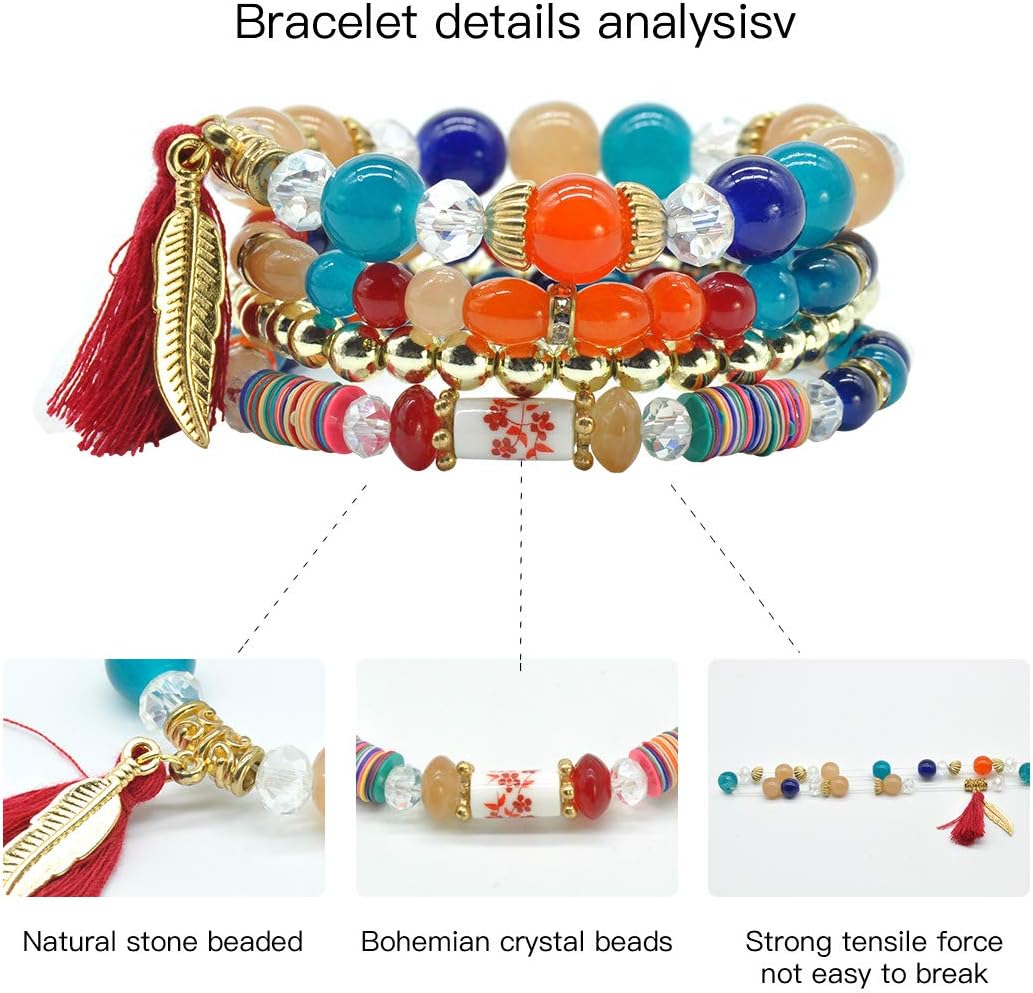 Bohemian Bracelet Sets for Women - 6 Sets Stackable Stretch Bracelets Multi-color Boho Jewelry for Women Hippie Bracelets Dainty Jewelry