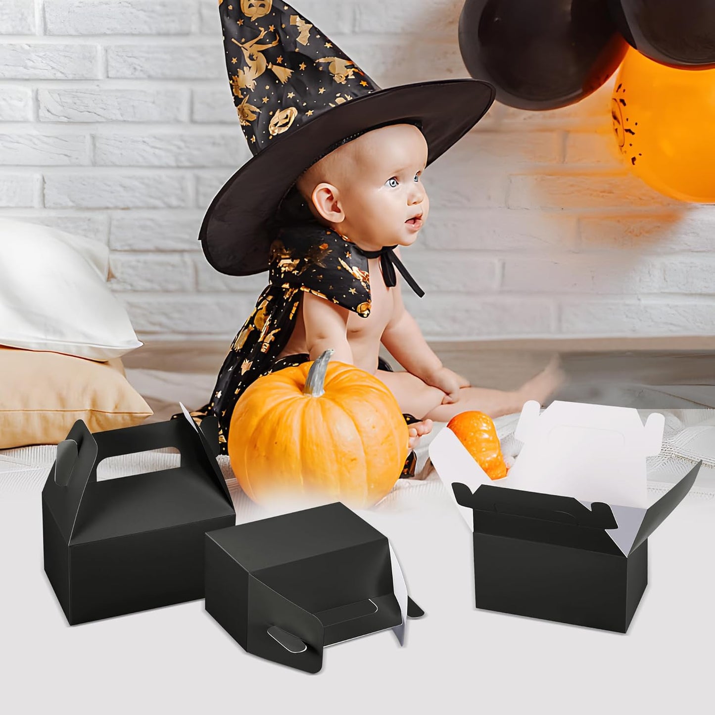 XAGLVV 24 Pack Black Gable Boxes with Handles 6.2x3.5x3.5 Inch Paper Party Favor Gift Box for Wedding Birthday Baby Shower Graduation