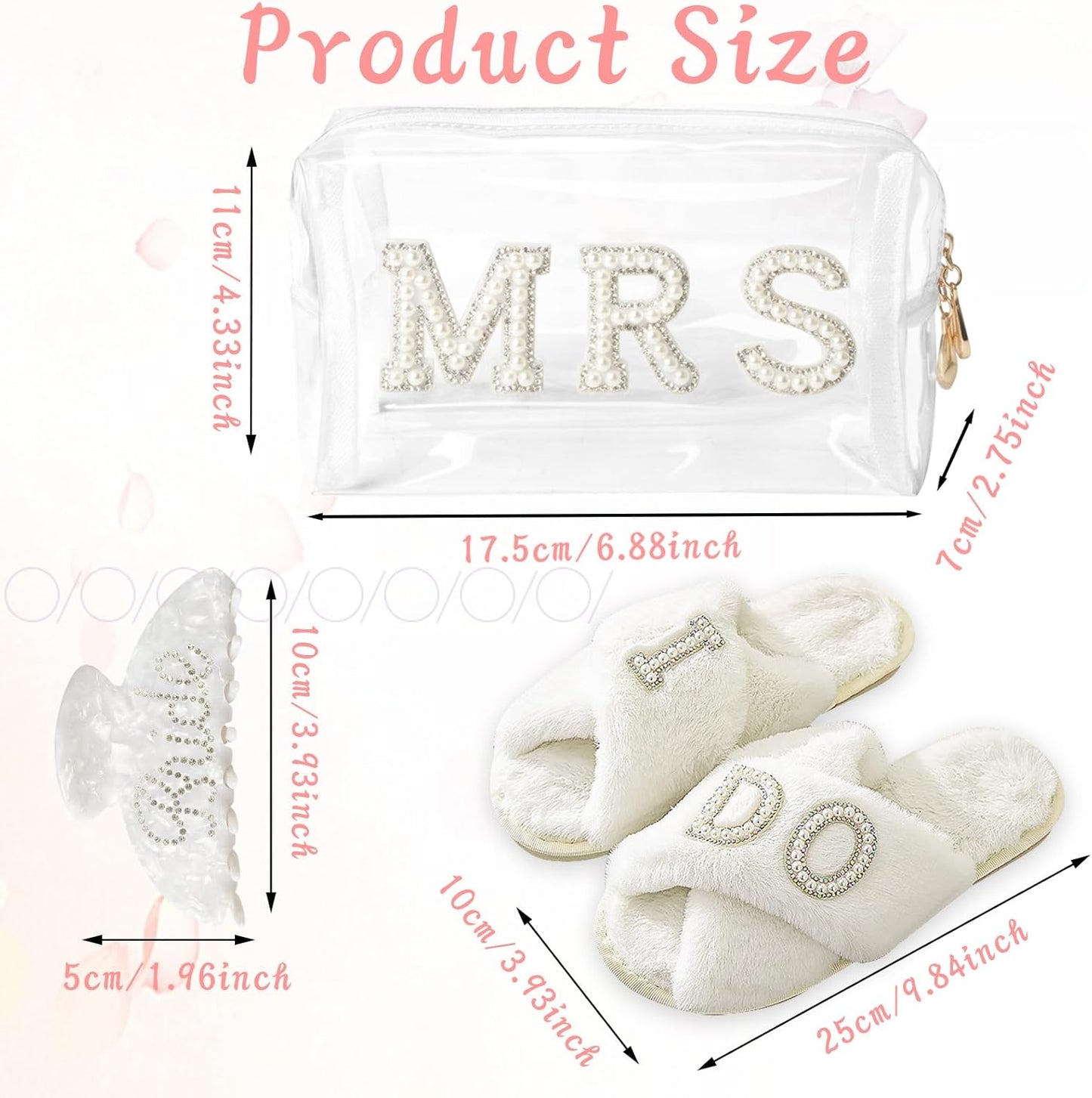 Bride To Be Gift Set - Makeup Bag, Slippers, Robe, Hair Clip - Wedding Gifts