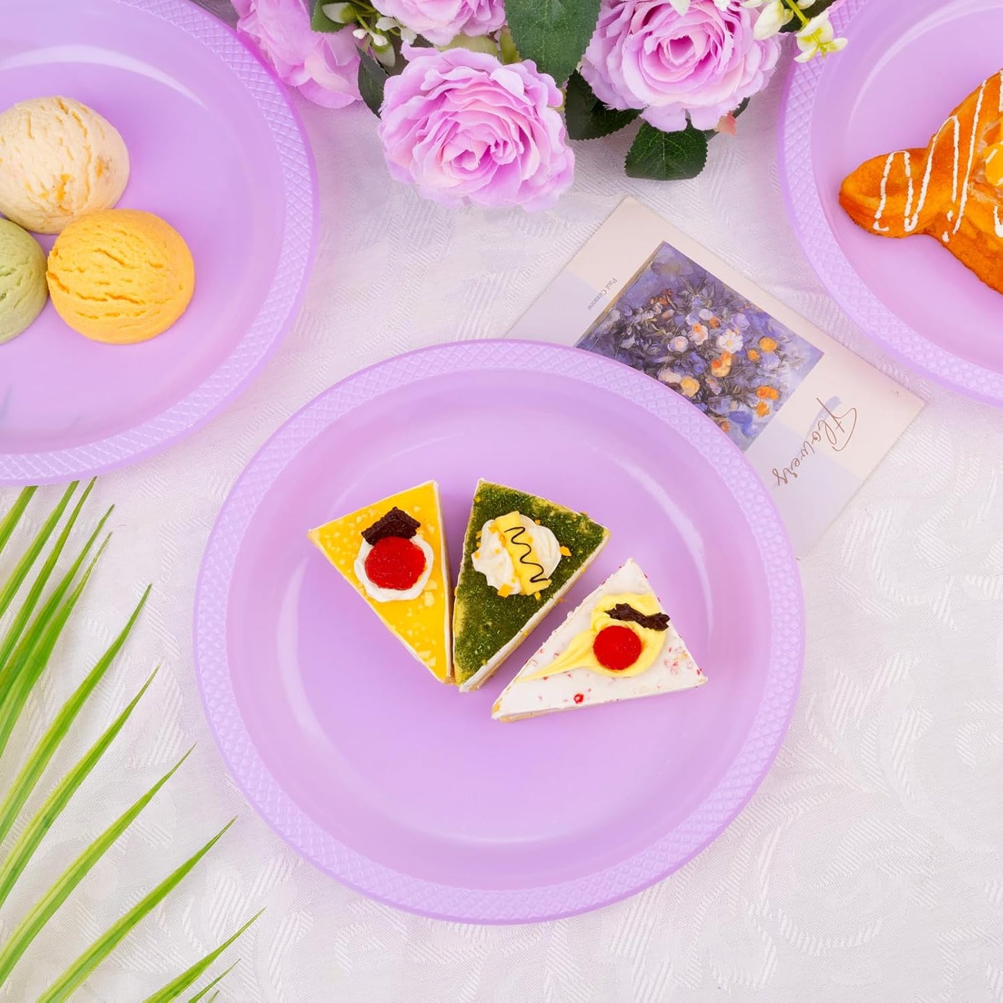 WELLIFE Lavender Party Plates 9 Inch -150 Count, Disposable Plastic Dinner Plates for Party Easter Mother's Day Wedding Birthday Picnic Graduation