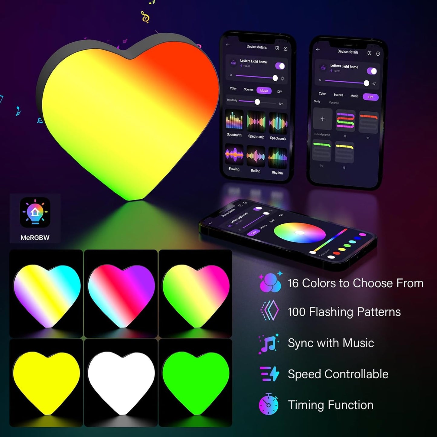 Light Up Letters Marquee Letter - Music Sync RGB Color Changing LED Lights Letter Logo Game Lights for Girls Women Party Birthday Christmas Valentine's Day Wall Desktop Decoration (MRGB-Love)