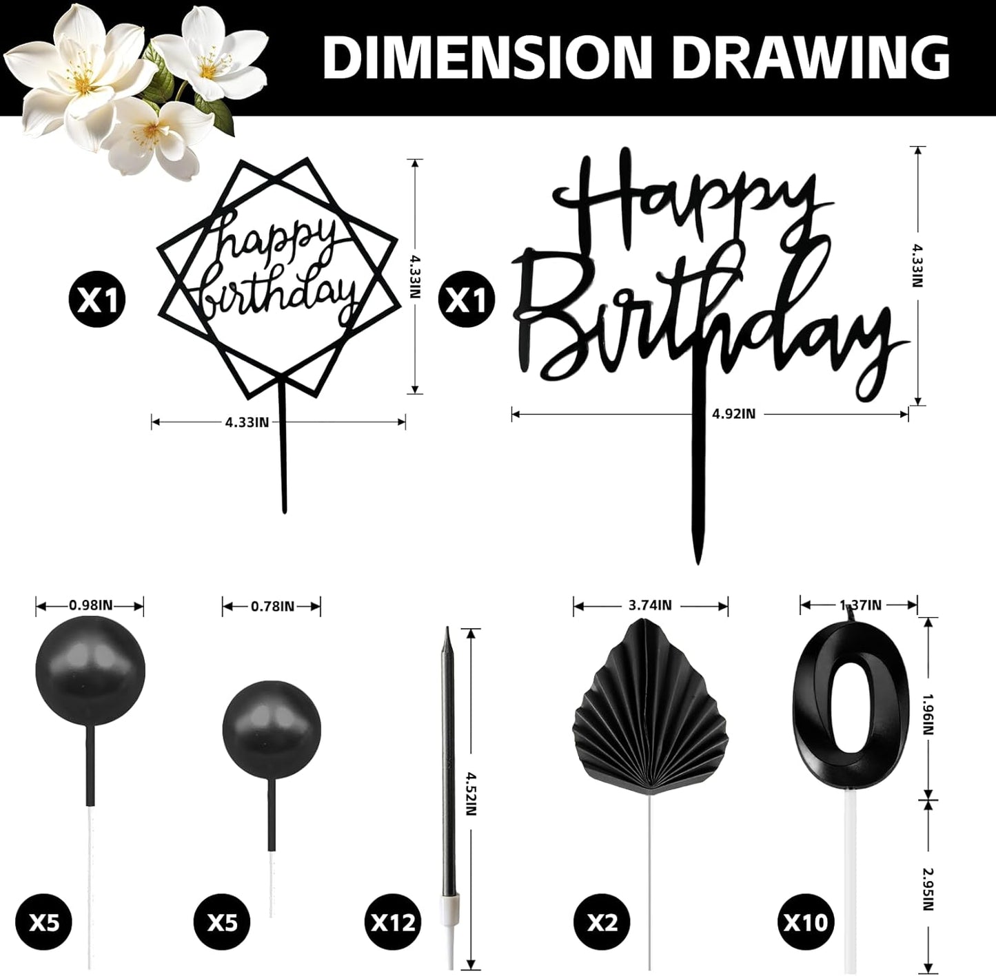 Black Birthday Candles, Tyotrbs Black Matte Candle Birthday Fancy Birthday Candles DIY Cake Decor for Men Women Wedding Anniversary