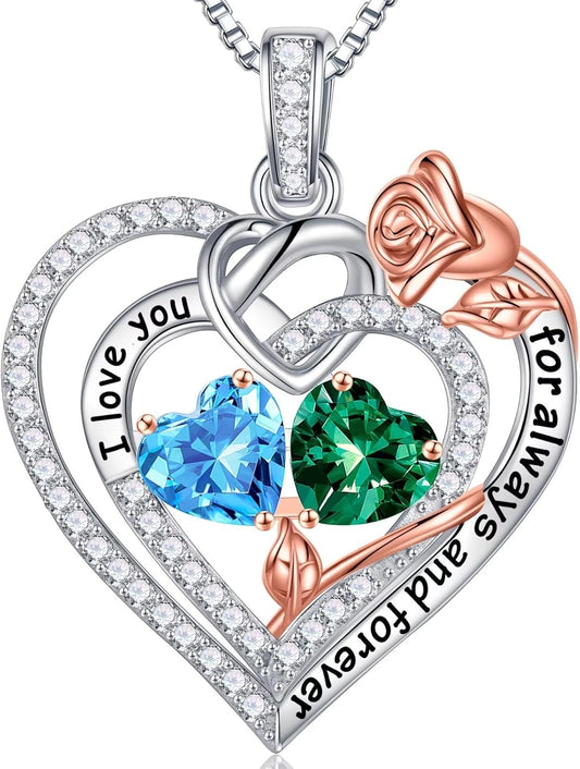 Iefil Christmas Gifts for Wife Women - 925 Sterling Silver Double Birthstone Necklace, Anniversary Birthday Gifts for Women, Jewelry Gift for Wife Girlfriend Mom Her