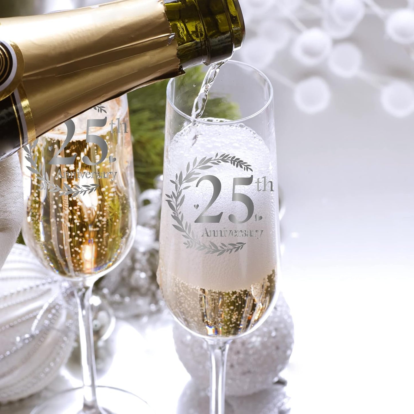 25th Anniversary Champagne Flutes, Wedding Gifts Anniversary for Couple, 25th Wedding Anniversary Champagne Flutes Glasses Set of 2, Couple gifts, Anniversary 25th Gifts for Parents