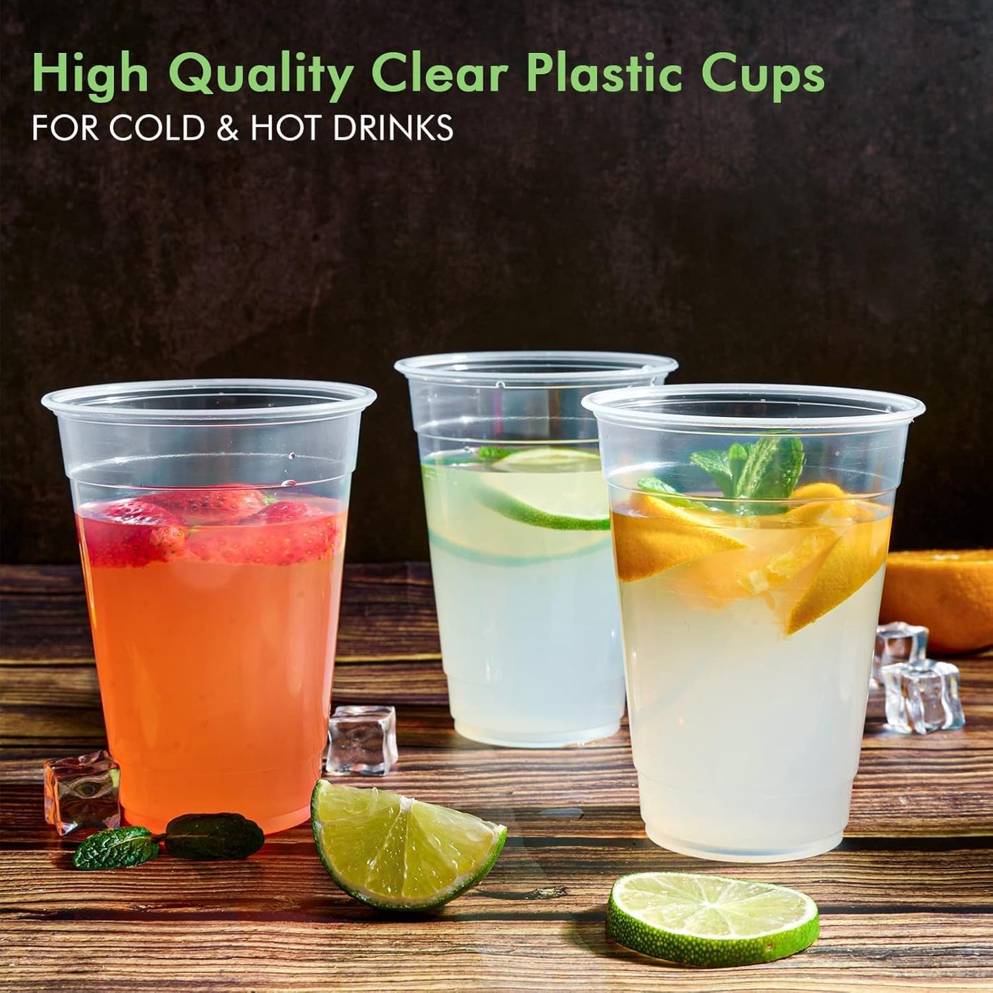 FOCUSLINE 300pack 16 oz Clear Plastic Cups Disposable, Plastic Clear Cups disposable, DrinkIng Cup for Water, Juice, Soda, Ice Coffee