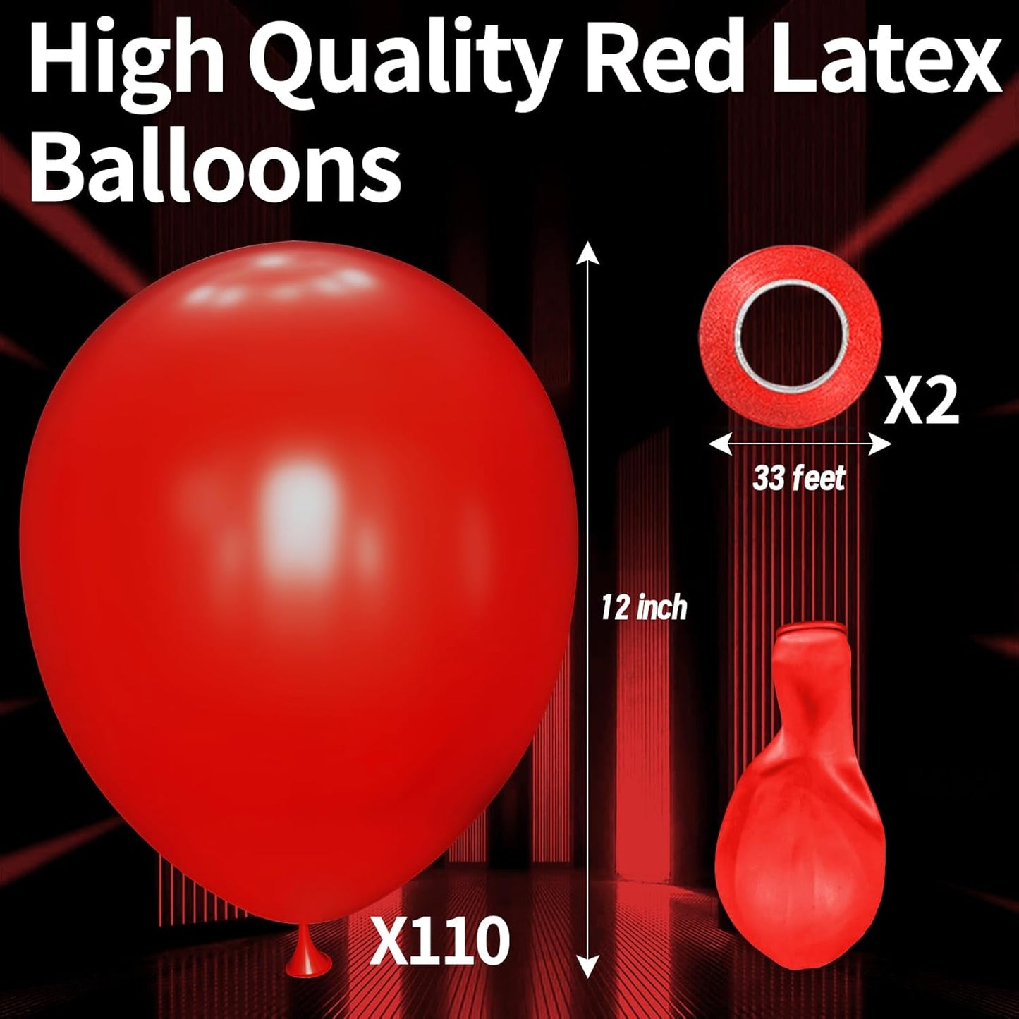 KAWKALSH Red Balloon 110pcs, 12 Inch Thickened Red Latex Helium Balloons for Graduation Wedding Independence Day Valentine's Day Memorial Day Christmas Engagement Birthday Party Decorations